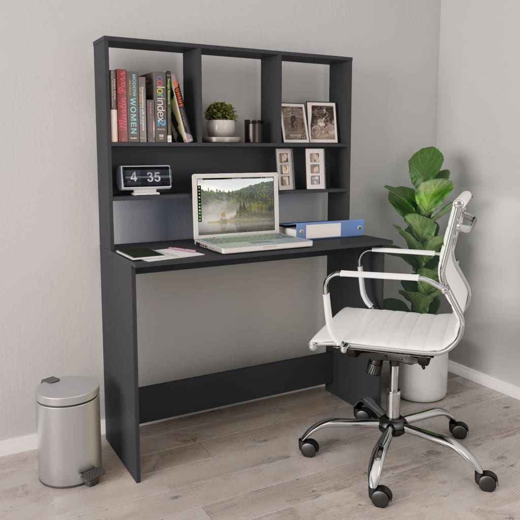 vidaXL Bureau met schappen 110x45x157 cm bewerkt hout wit