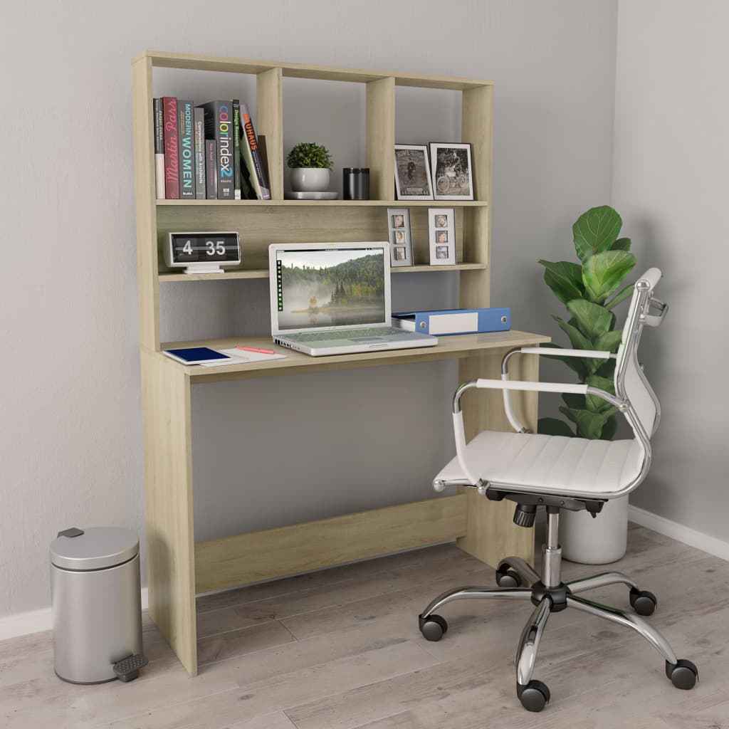 vidaXL Bureau met schappen 110x45x157 cm bewerkt hout wit