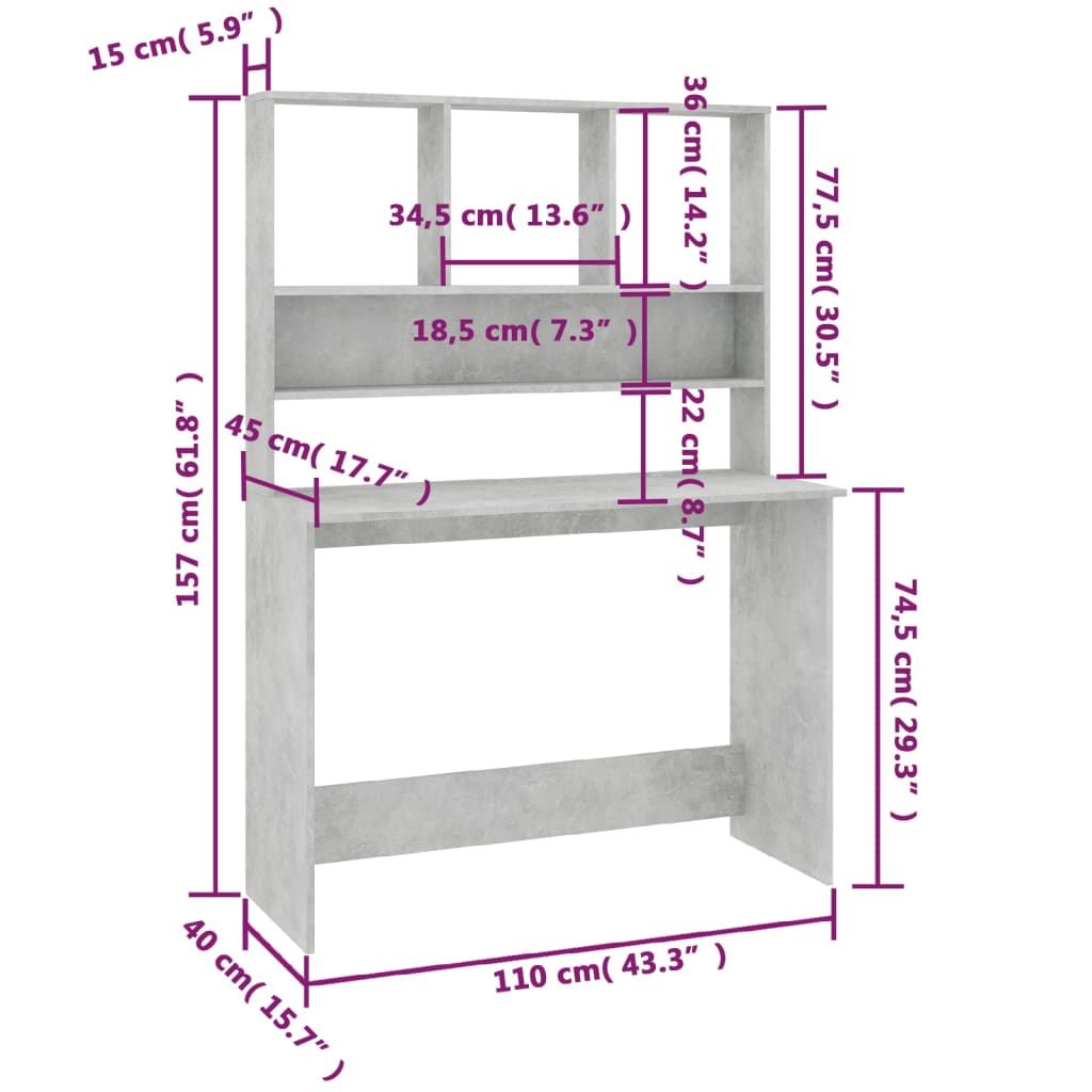 vidaXL Bureau met schappen 110x45x157 cm bewerkt hout wit