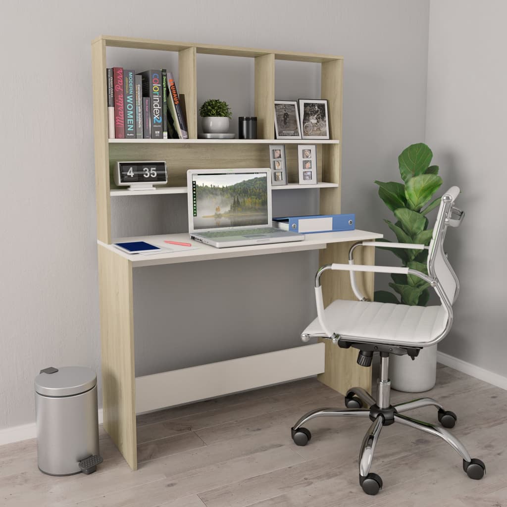vidaXL Bureau met schappen 110x45x157 cm bewerkt hout wit