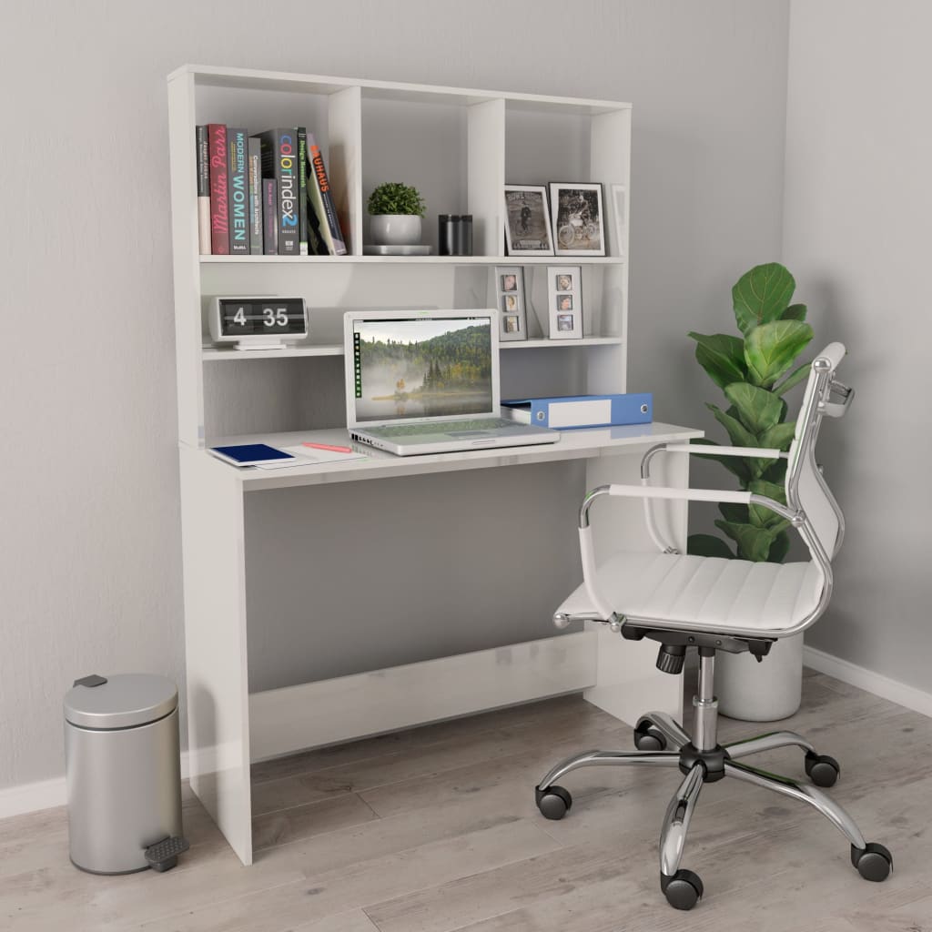 vidaXL Bureau met schappen 110x45x157 cm bewerkt hout wit