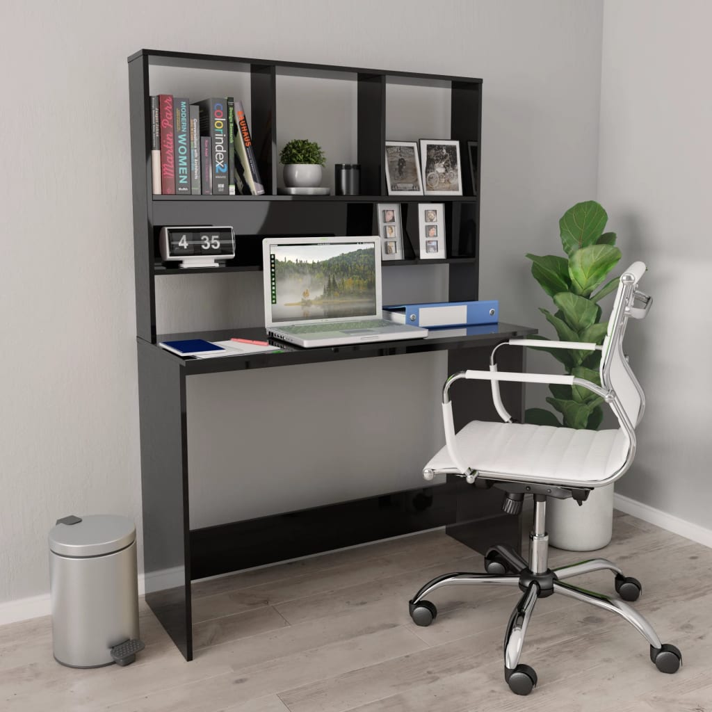 vidaXL Bureau met schappen 110x45x157 cm bewerkt hout wit