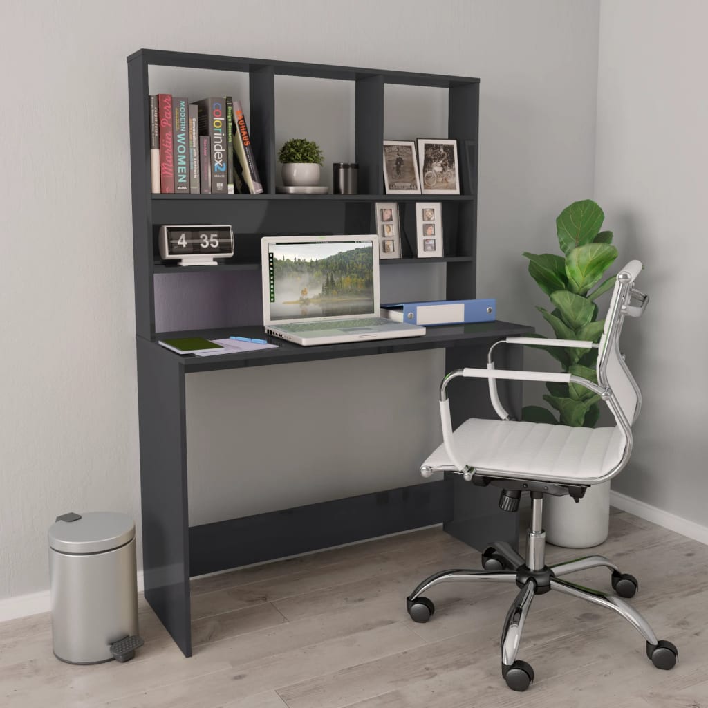 vidaXL Bureau met schappen 110x45x157 cm bewerkt hout wit