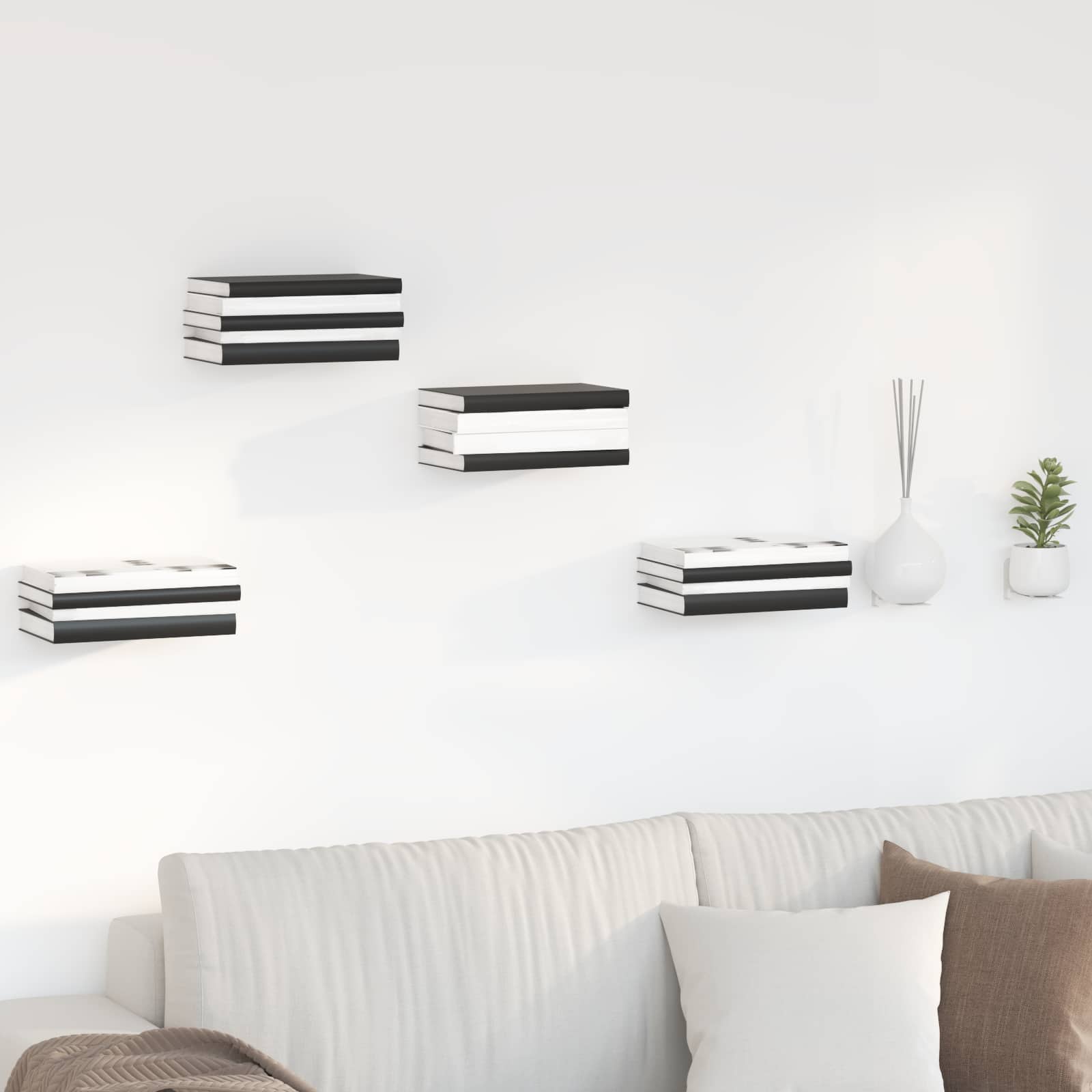 vidaXL Onzichtbare Zwevende Plank 4 pcs Zwart 6 x 11 x 6.5 cm Metaal