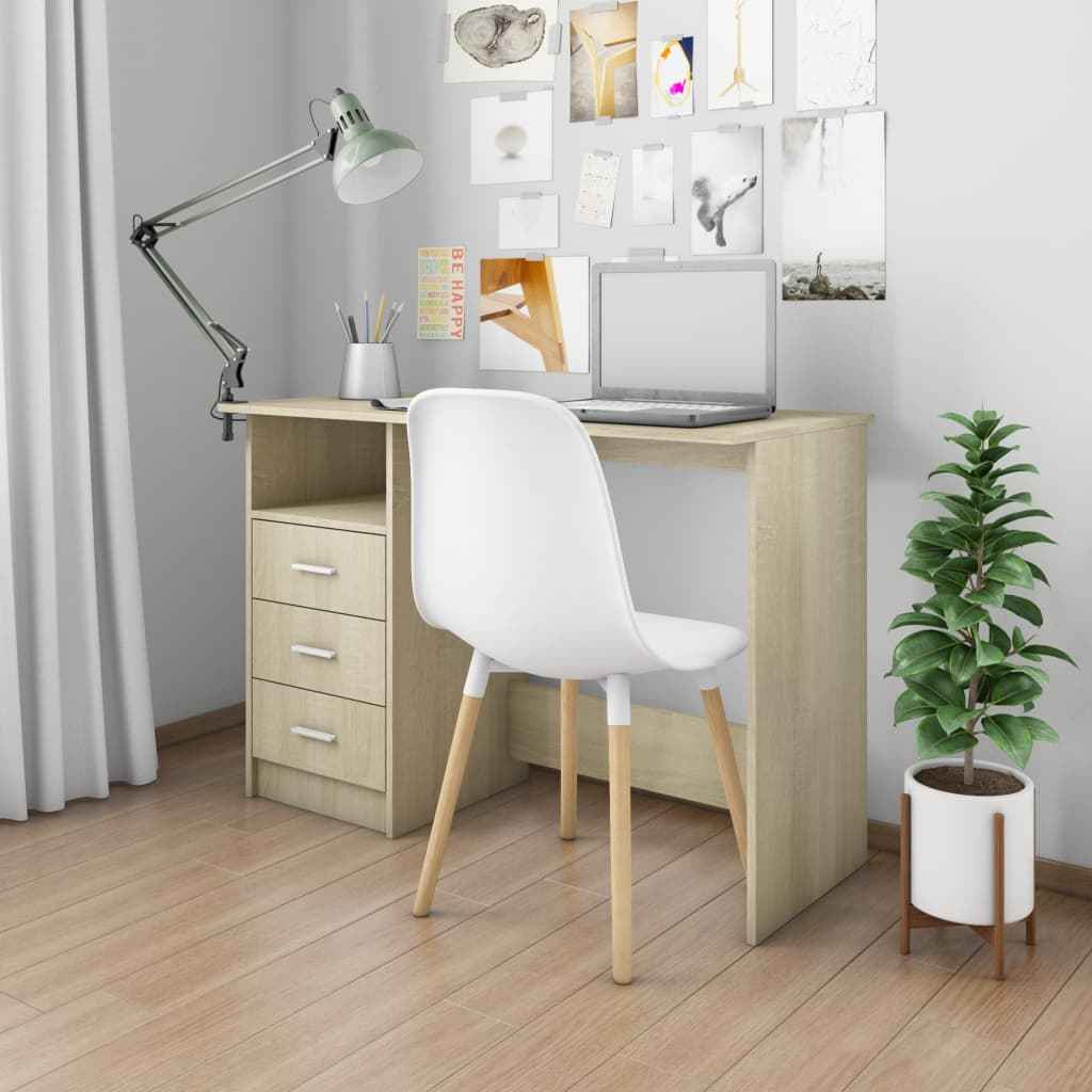 vidaXL Bureau met lades 110x50x76 cm spaanplaat wit