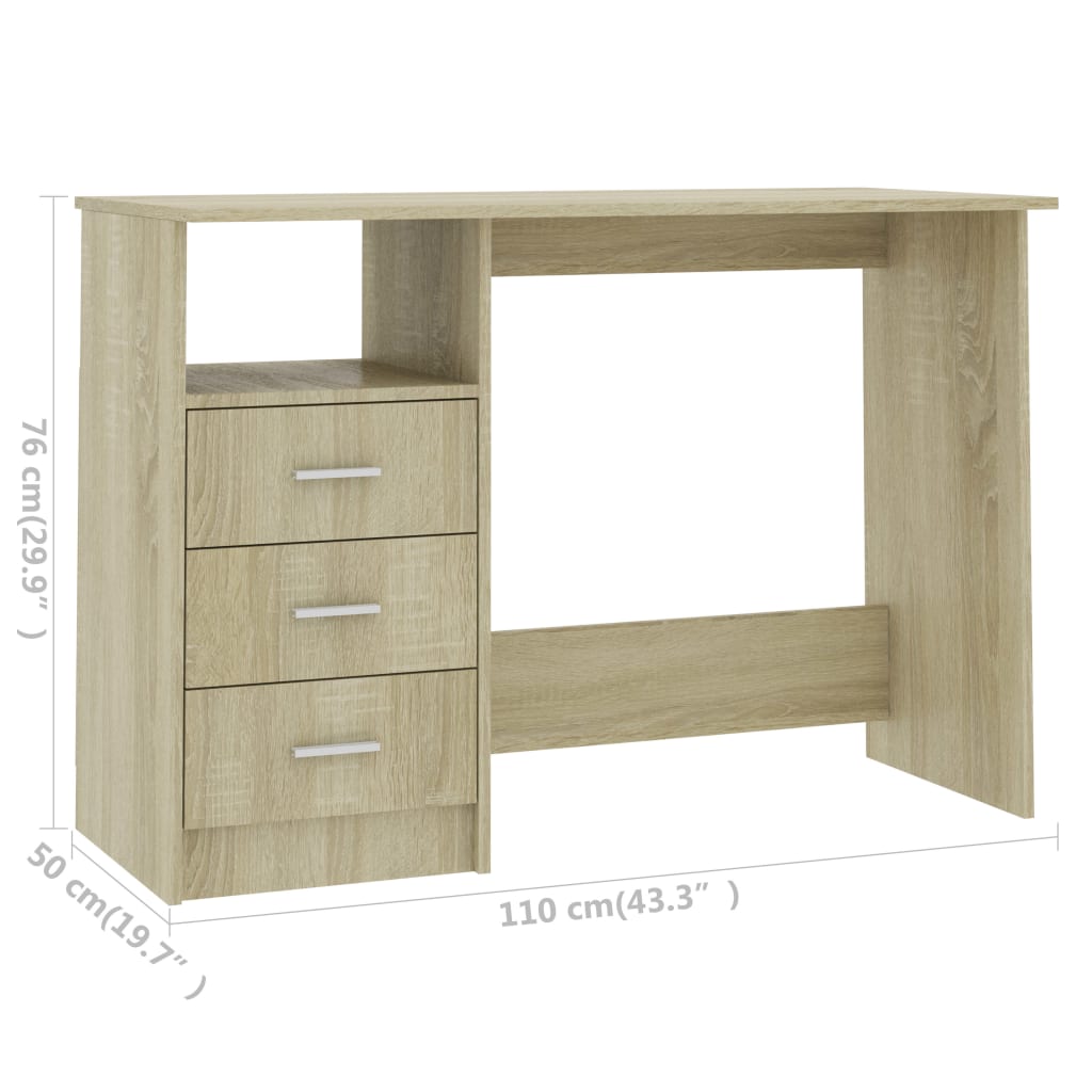 vidaXL Bureau met lades 110x50x76 cm spaanplaat wit