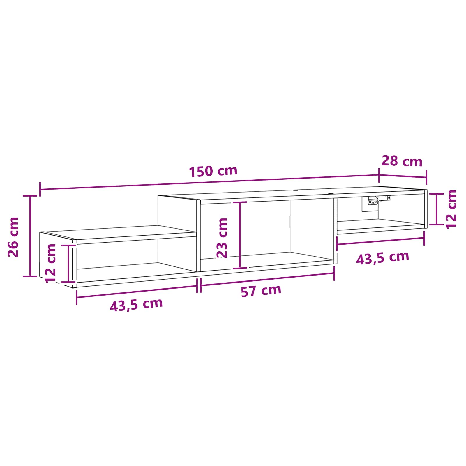 vidaXL Wandgemonteerd tv-meubel Muurmontage Wit 150 x 28 x 26 cm