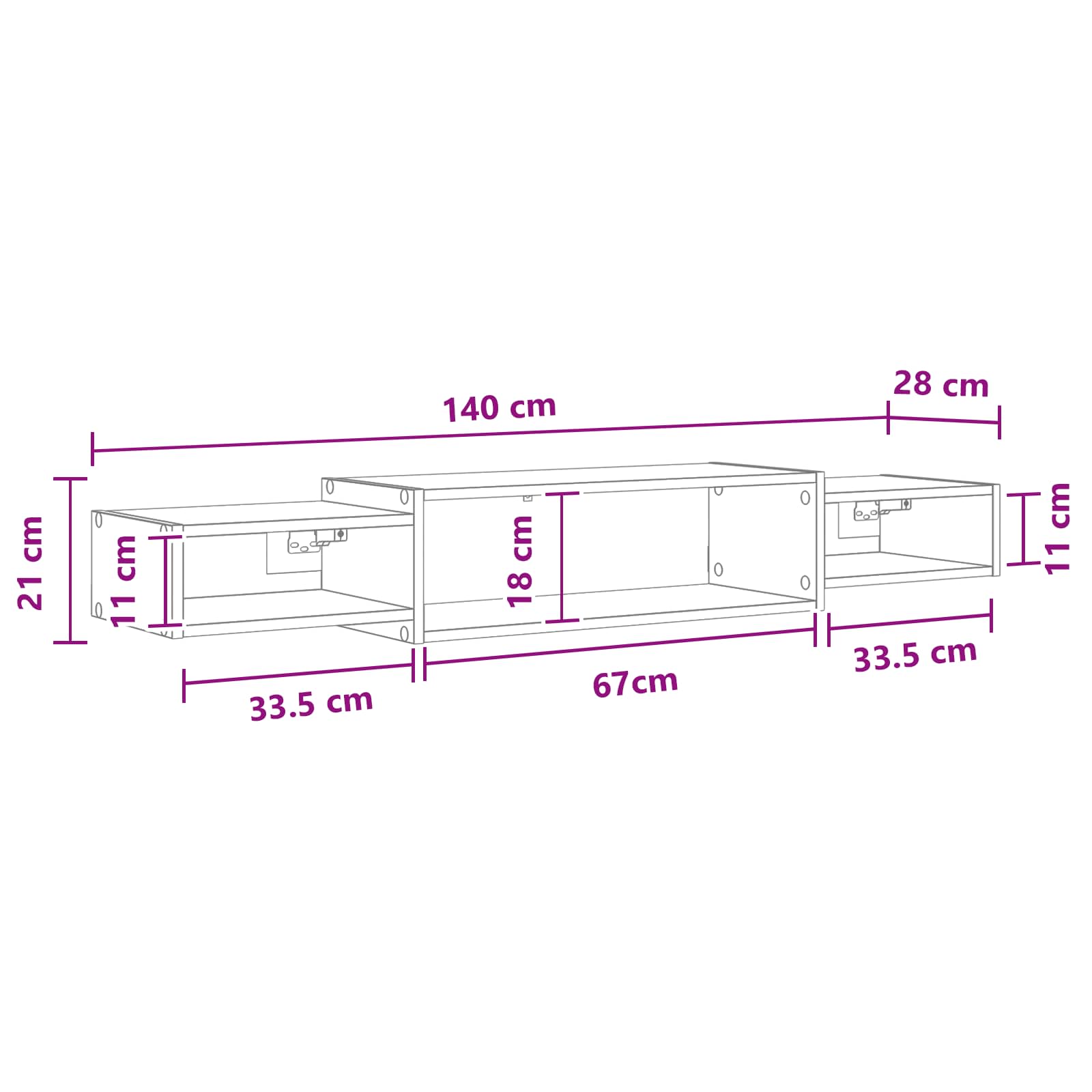 vidaXL Wandgemonteerd tv-meubel Muurmontage Wit 140 x 28 x 21 cm