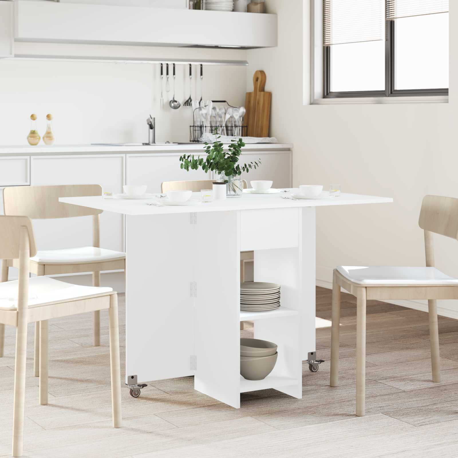 vidaXL Eettafel 115 x 70 x 75 cm Bewerkt hout Wit Rechthoekig