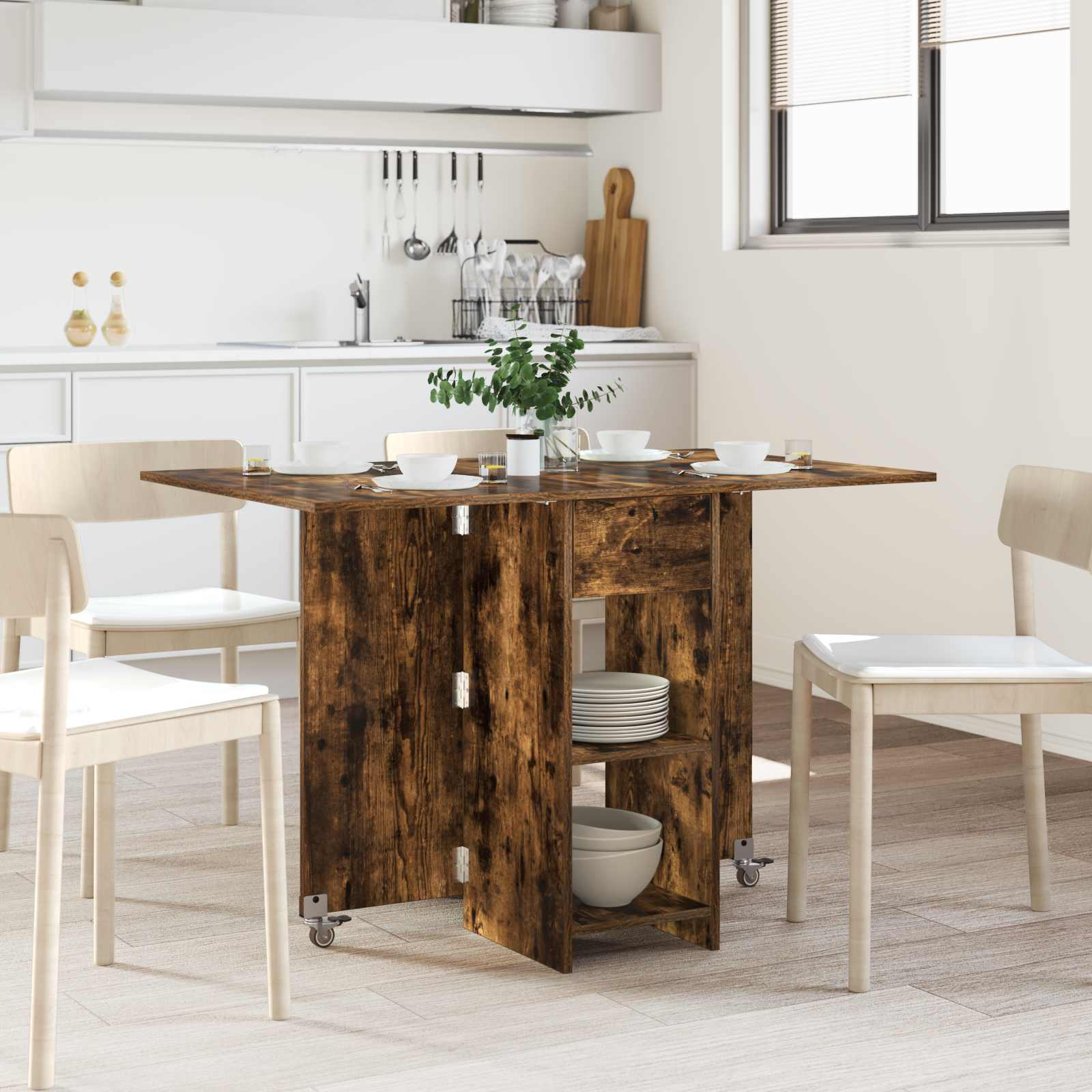 vidaXL Eettafel 115 x 70 x 75 cm Bewerkt hout Wit Rechthoekig