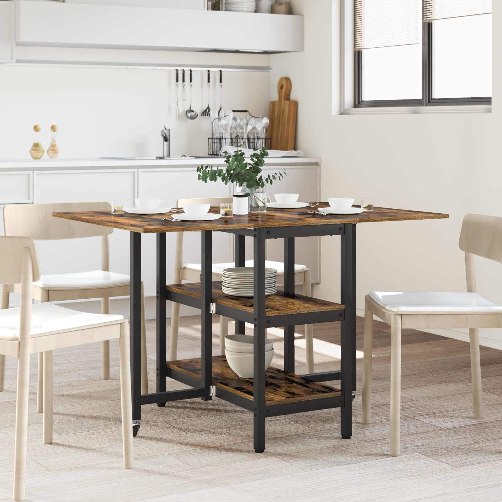 vidaXL Eettafel 122 x 80 x 76,5 cm Bewerkt hout Zwart eiken