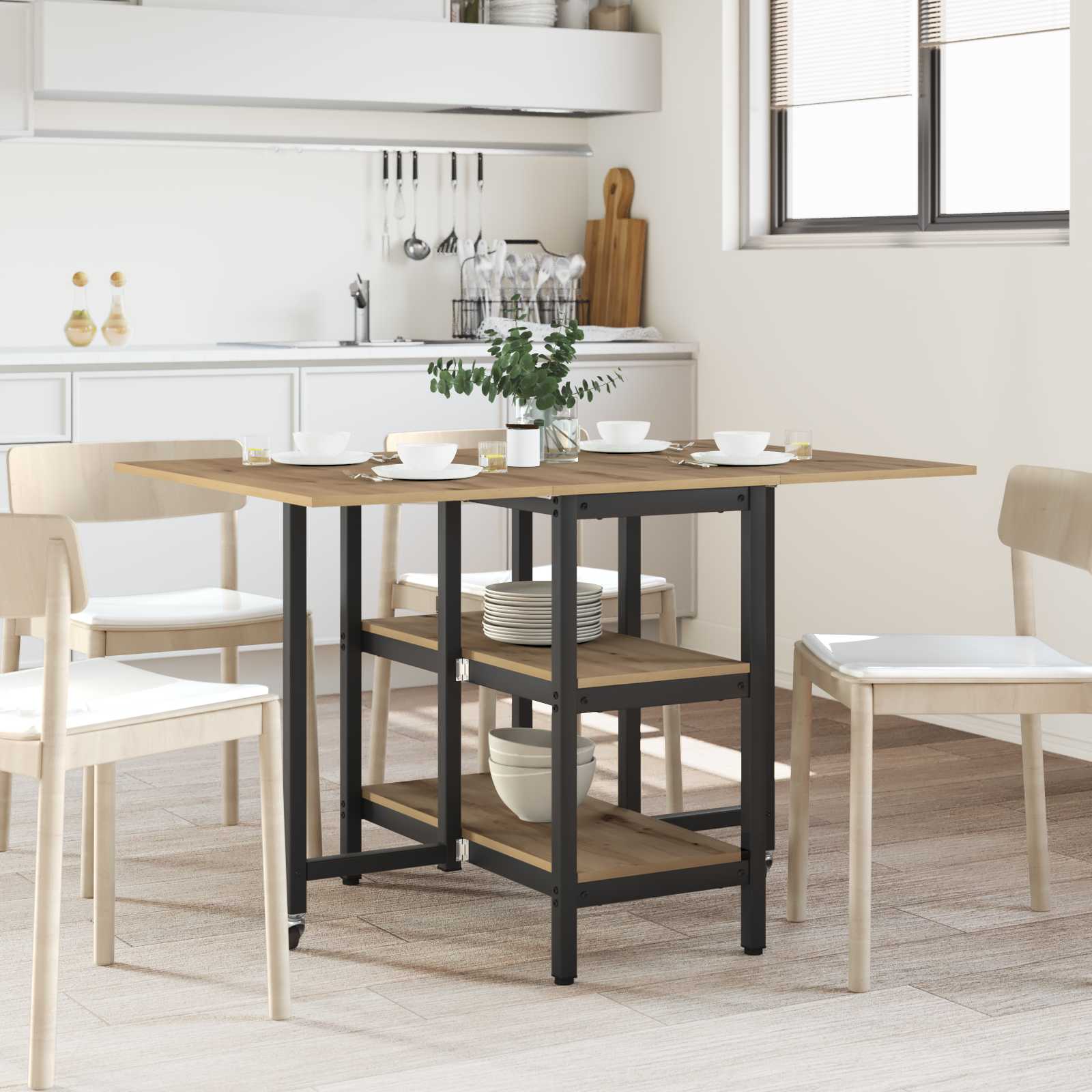 vidaXL Eettafel 122 x 80 x 76,5 cm Bewerkt hout Zwart eiken
