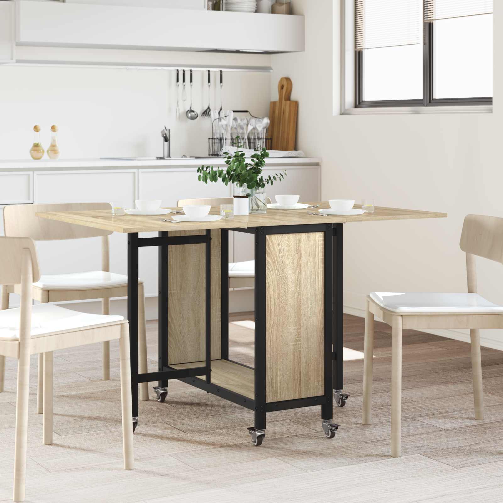 vidaXL Opvouwbare eettafel met wielen 130 x 80 x 76,5 cm Bewerkt hout