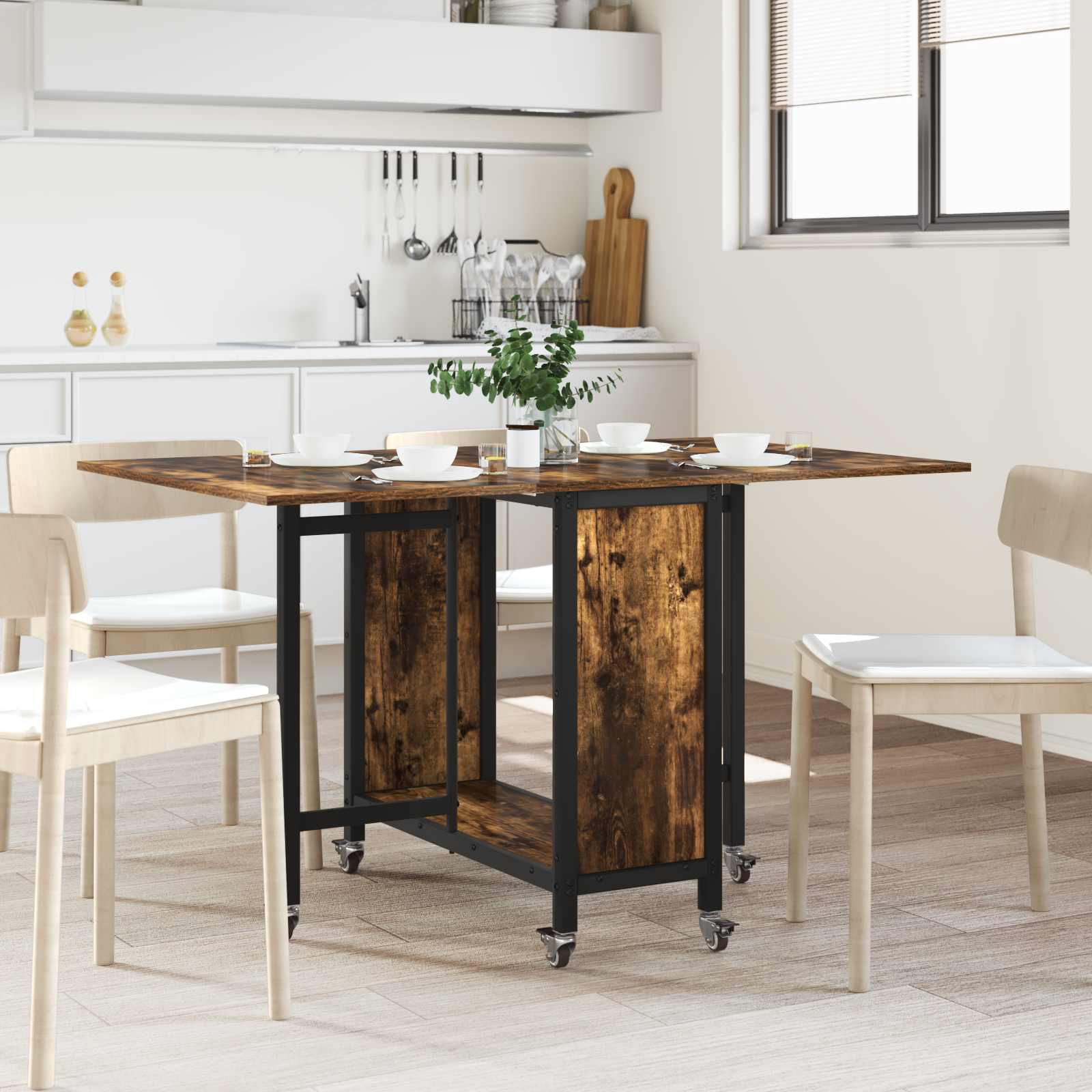 vidaXL Opvouwbare eettafel met wielen 130 x 80 x 76,5 cm Bewerkt hout