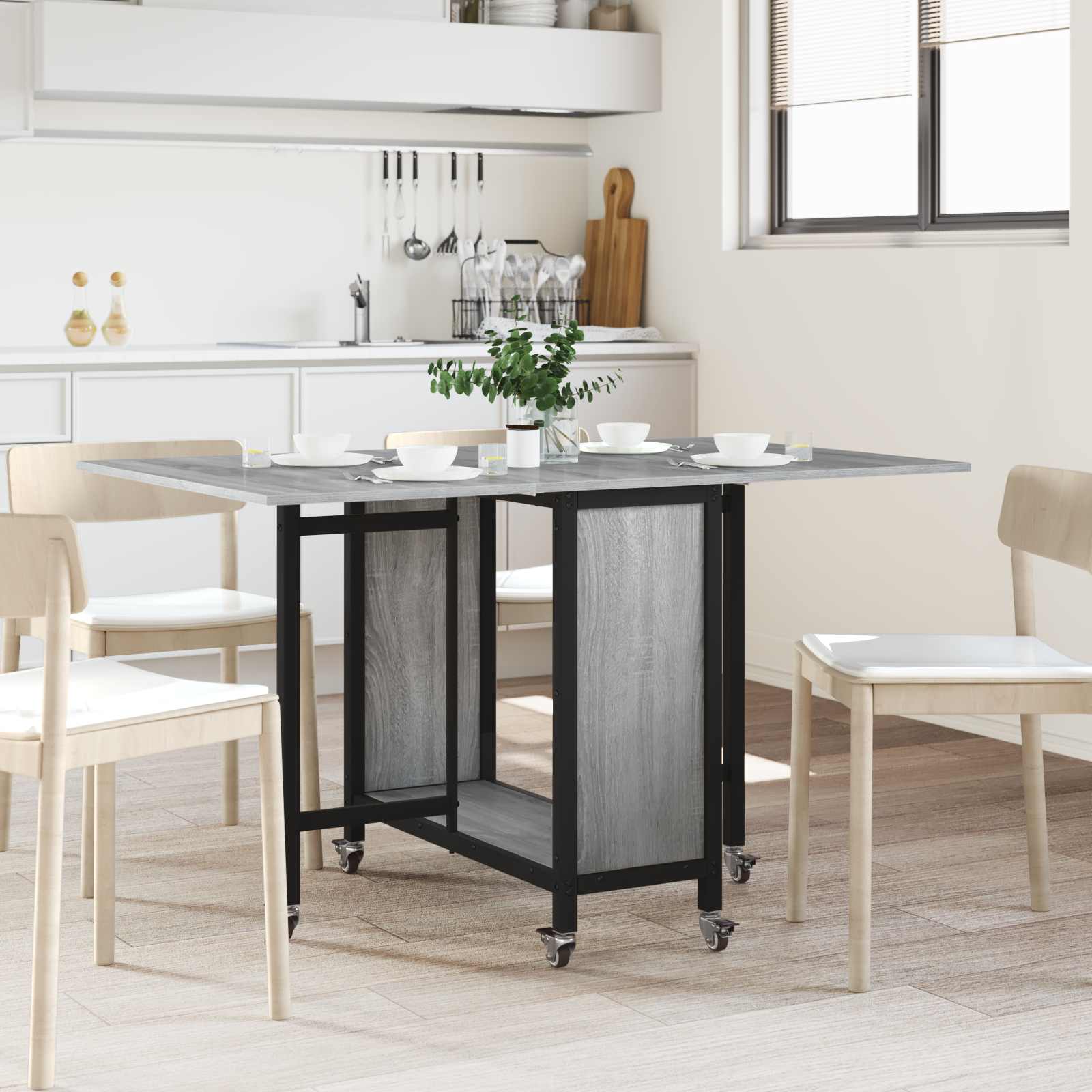 vidaXL Opvouwbare eettafel met wielen 130 x 80 x 76,5 cm Bewerkt hout
