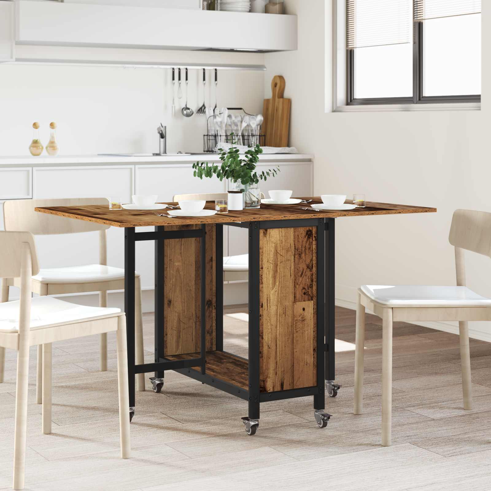 vidaXL Opvouwbare eettafel met wielen 130 x 80 x 76,5 cm Bewerkt hout