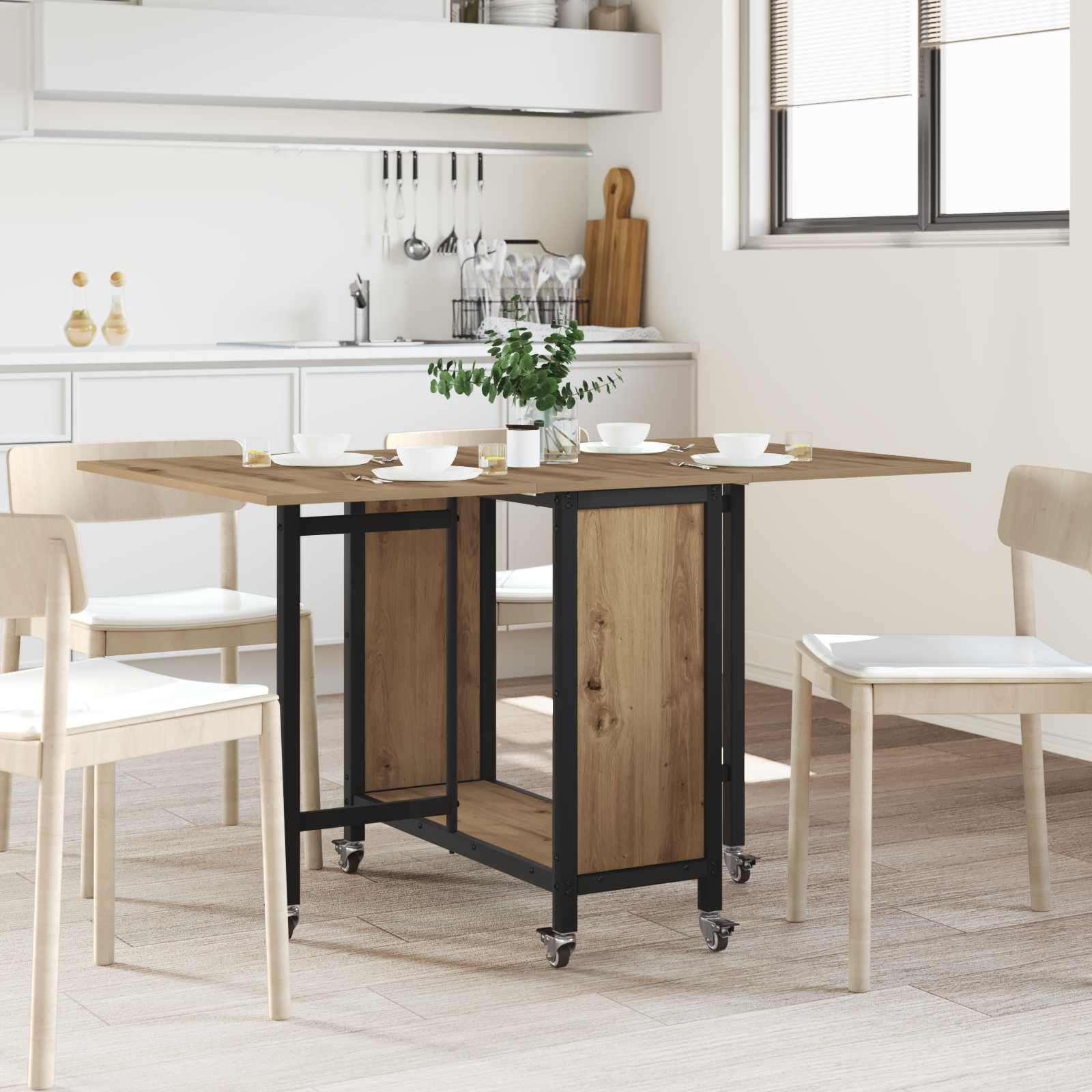 vidaXL Opvouwbare eettafel met wielen 130 x 80 x 76,5 cm Bewerkt hout
