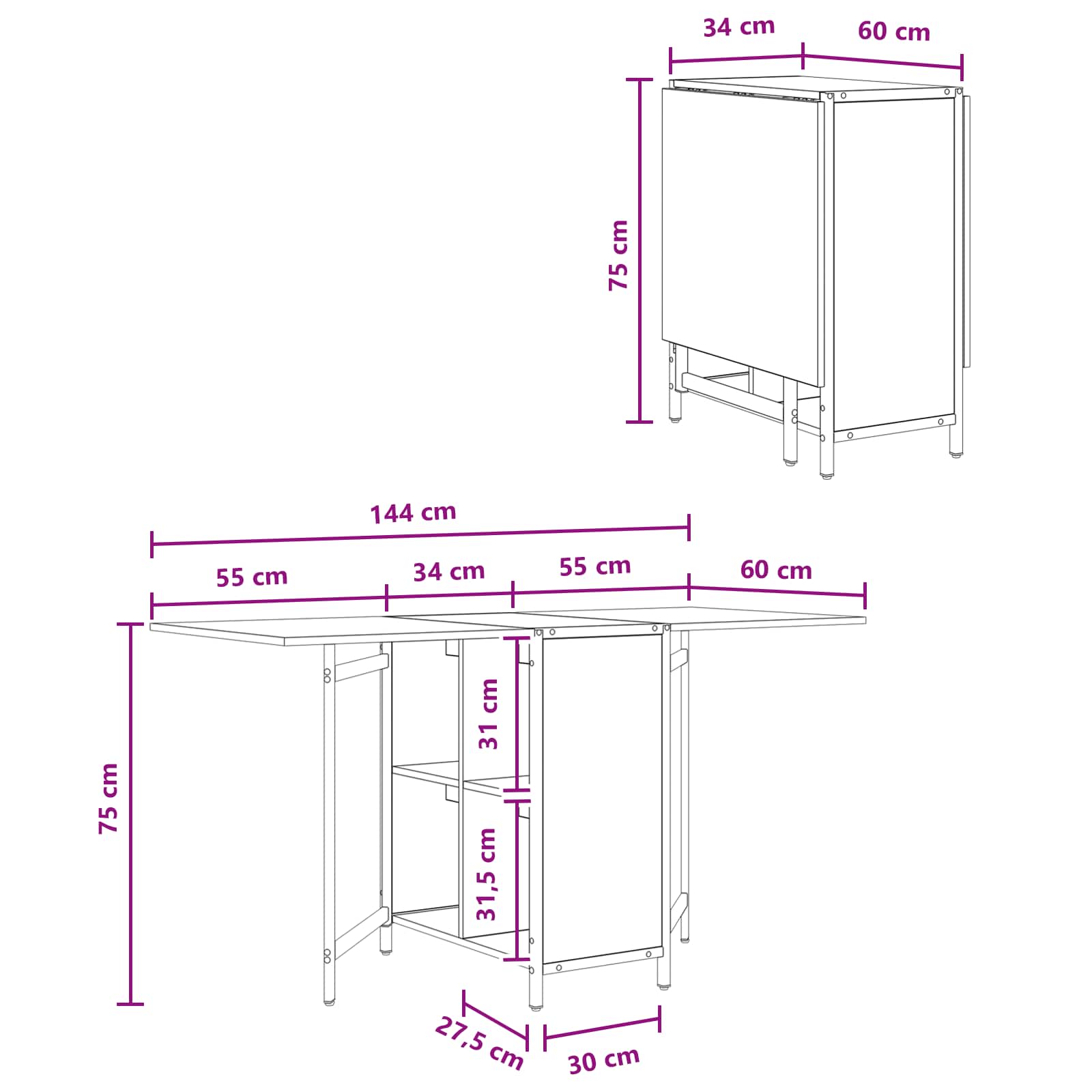 vidaXL Eettafel 144 x 60 x 75 cm Bewerkt hout Zwart eiken Rechthoekig