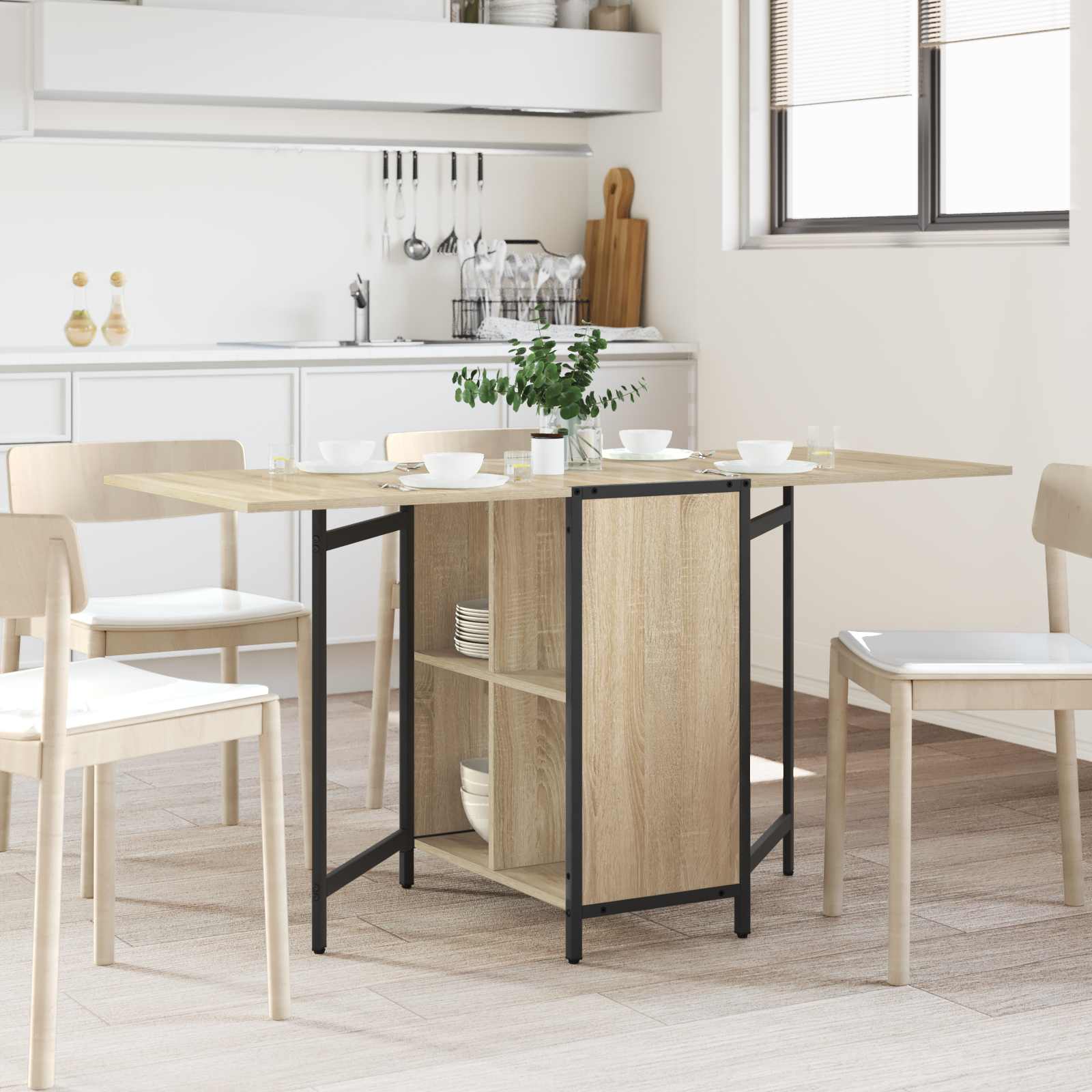 vidaXL Eettafel 144 x 60 x 75 cm Bewerkt hout Zwart eiken Rechthoekig