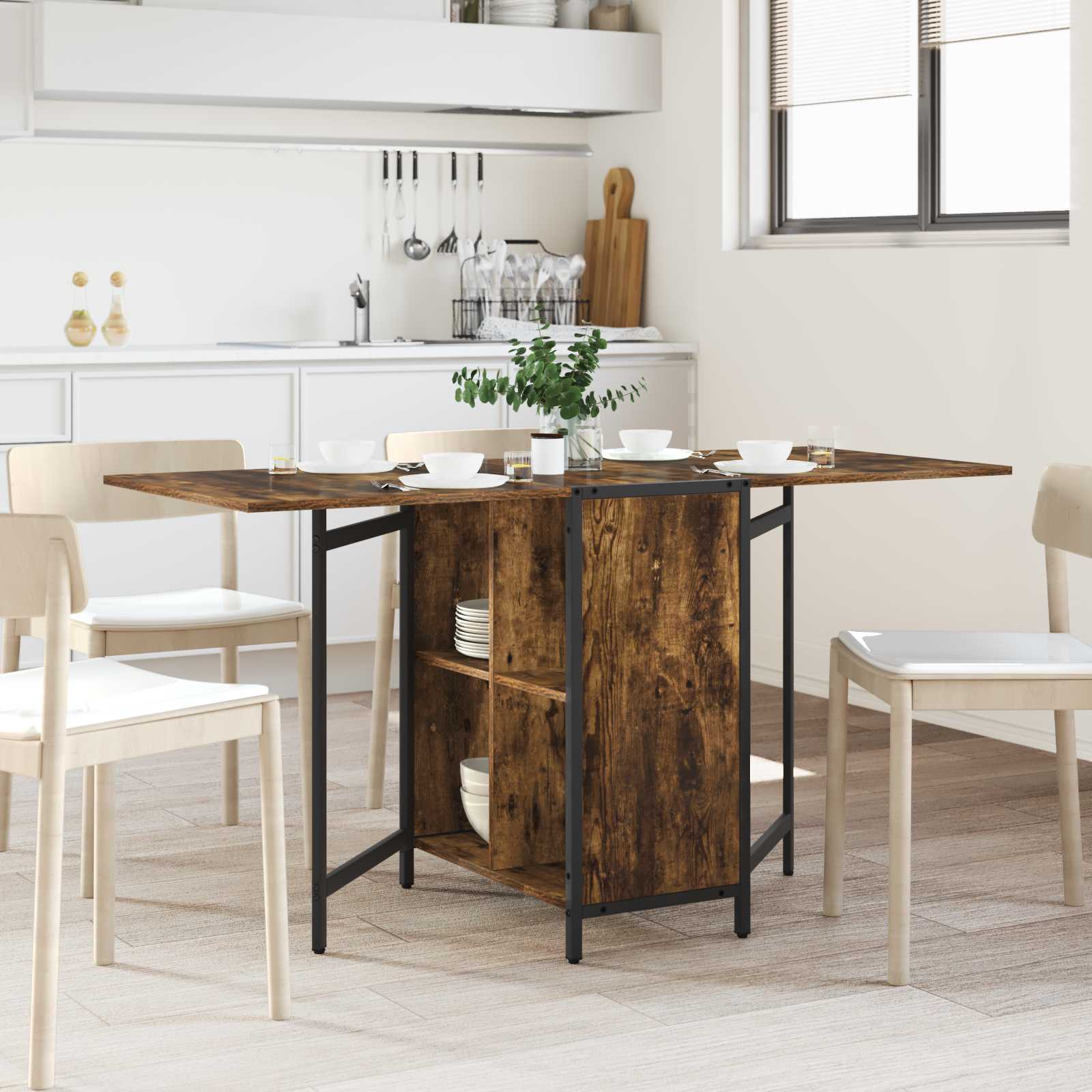 vidaXL Eettafel 144 x 60 x 75 cm Bewerkt hout Zwart eiken Rechthoekig