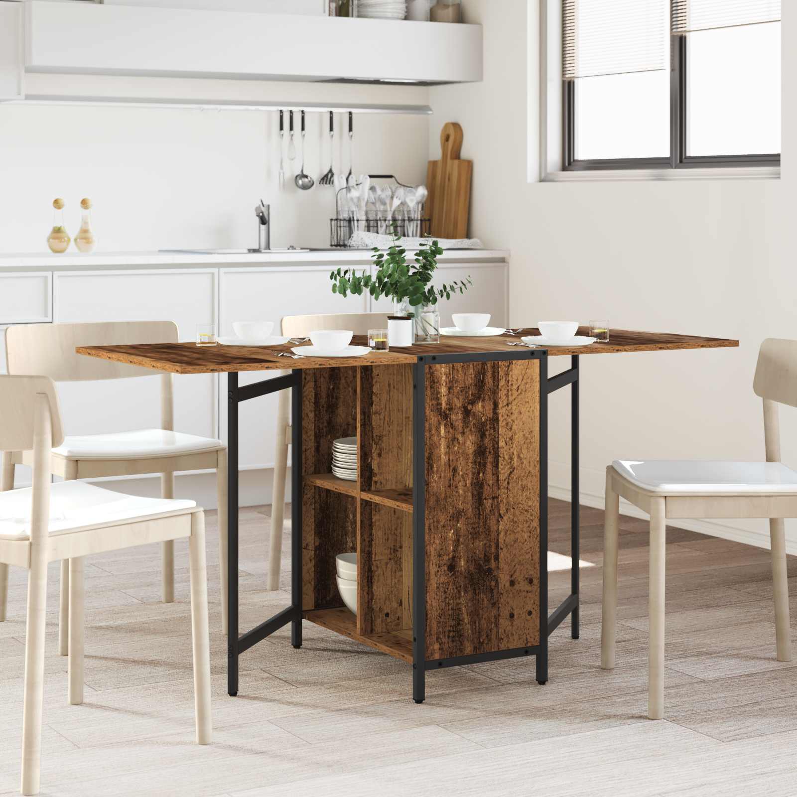 vidaXL Eettafel 144 x 60 x 75 cm Bewerkt hout Zwart eiken Rechthoekig