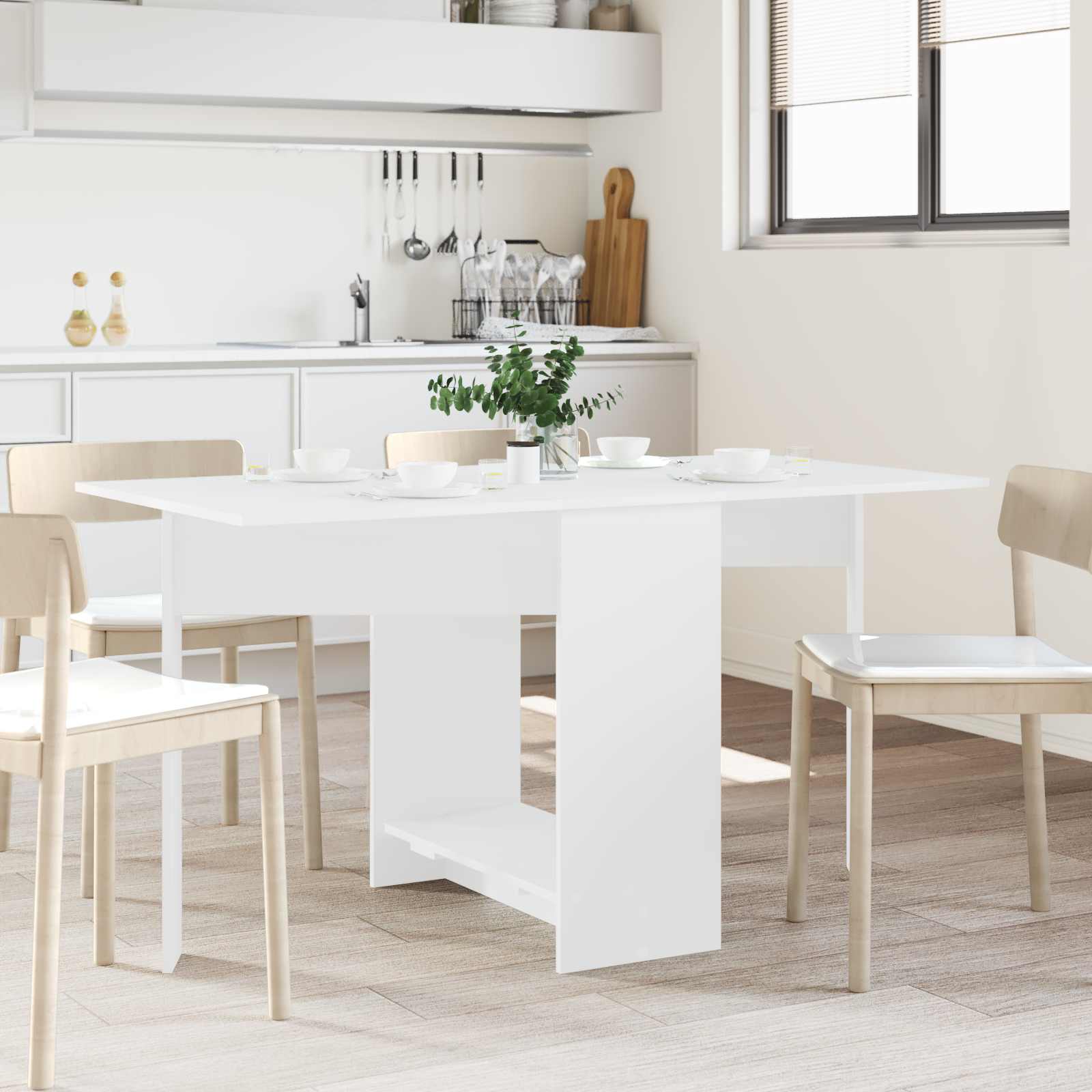 vidaXL Eettafel 138 x 70 x 73,5 cm Bewerkt hout Wit Rechthoekig
