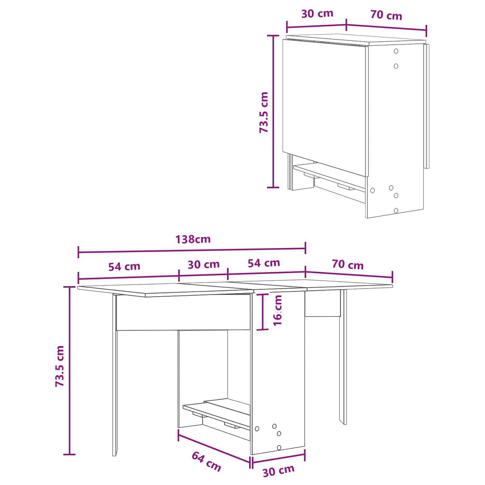vidaXL Eettafel 138 x 70 x 73,5 cm Bewerkt hout Wit Rechthoekig