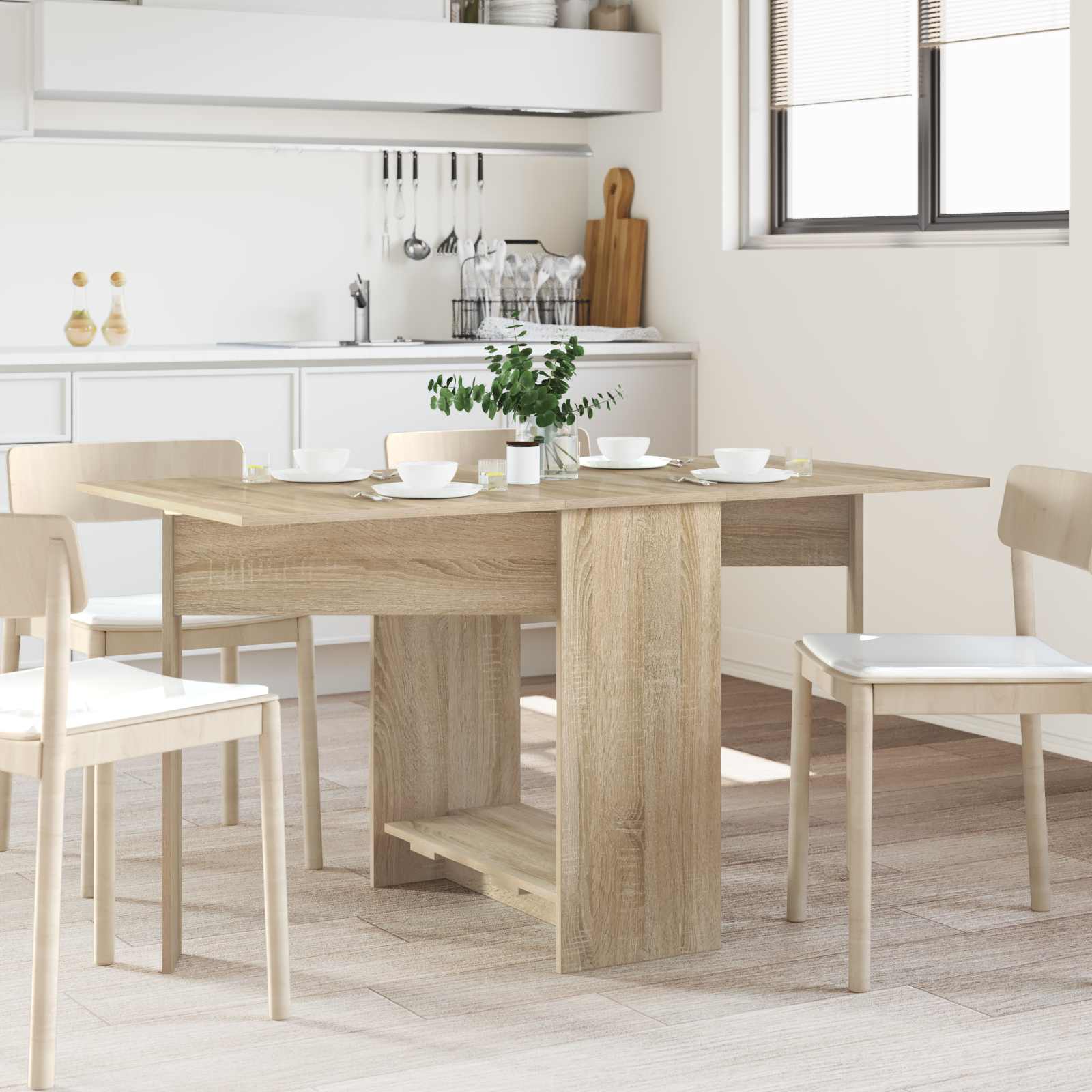 vidaXL Eettafel 138 x 70 x 73,5 cm Bewerkt hout Wit Rechthoekig