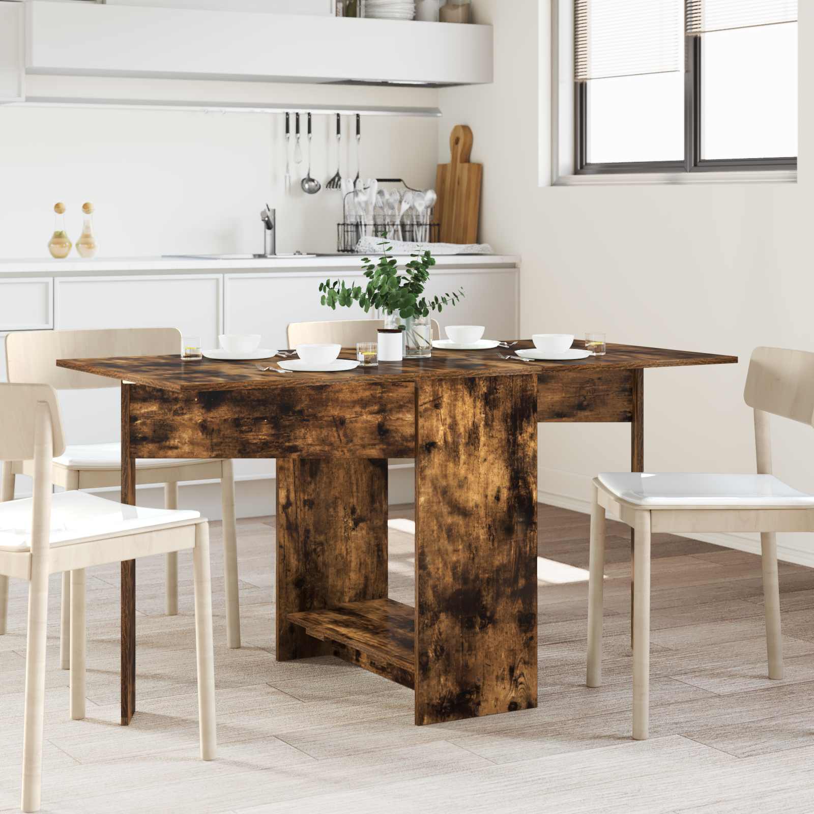 vidaXL Eettafel 138 x 70 x 73,5 cm Bewerkt hout Wit Rechthoekig