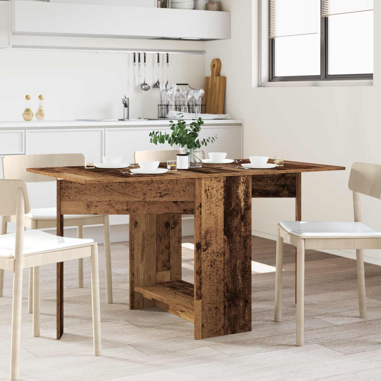 vidaXL Eettafel 138 x 70 x 73,5 cm Bewerkt hout Wit Rechthoekig