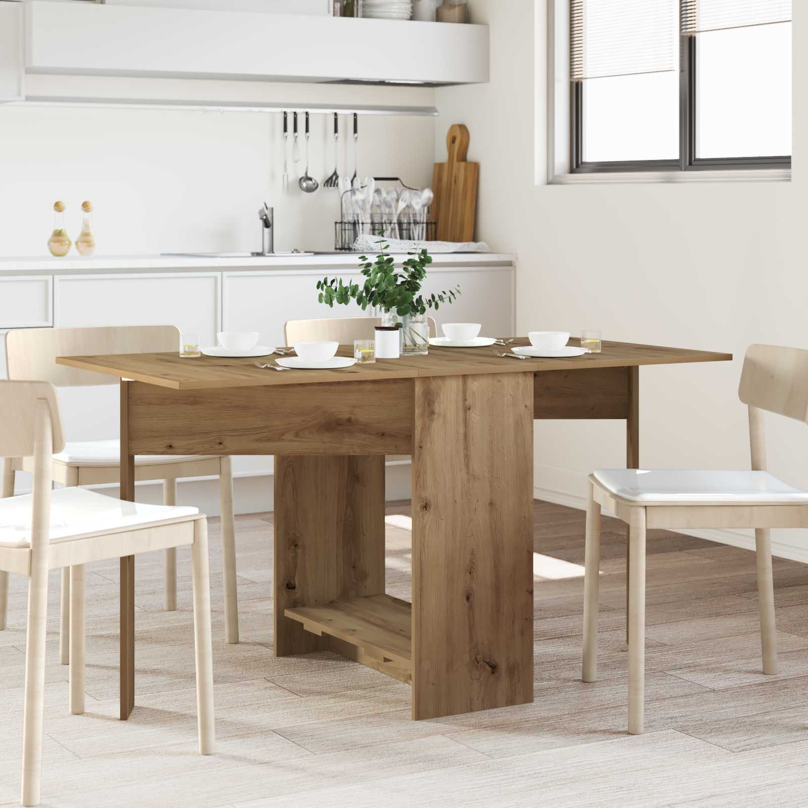 vidaXL Eettafel 138 x 70 x 73,5 cm Bewerkt hout Wit Rechthoekig