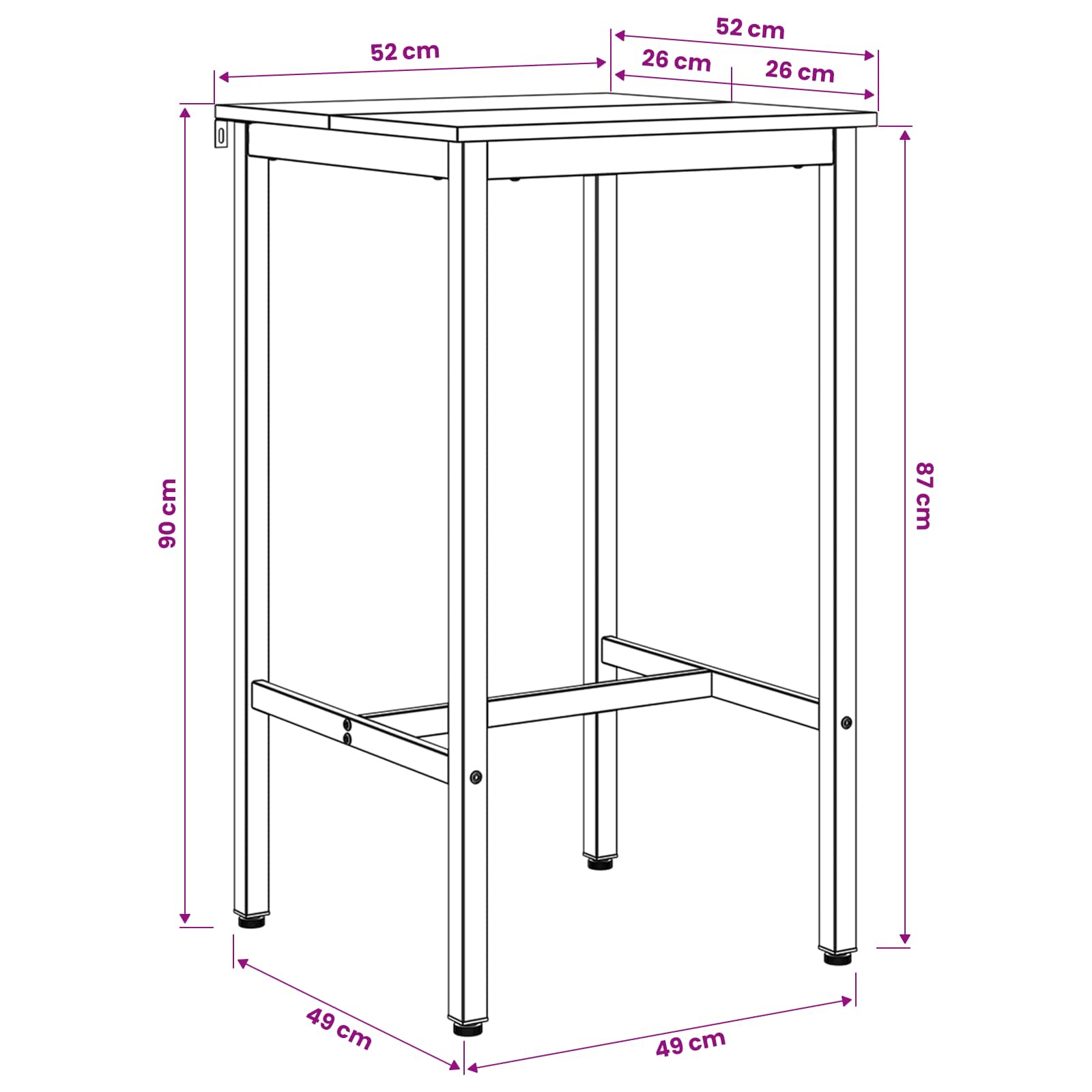 vidaXL Bartafel 52 x 52 x 90 cm Bewerkt hout Artisanaal eiken