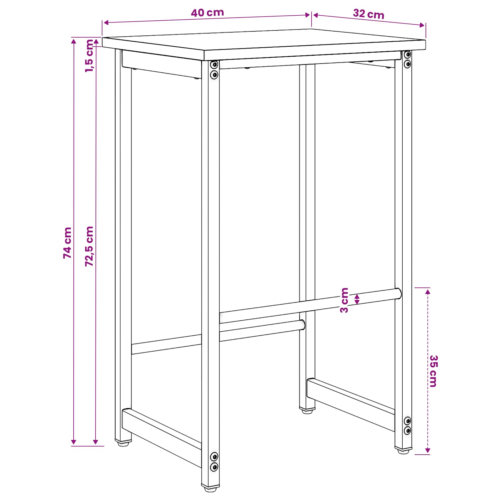 vidaXL Barkruk Zwart eiken 40 x 32 x 74 cm Bewerkt hout