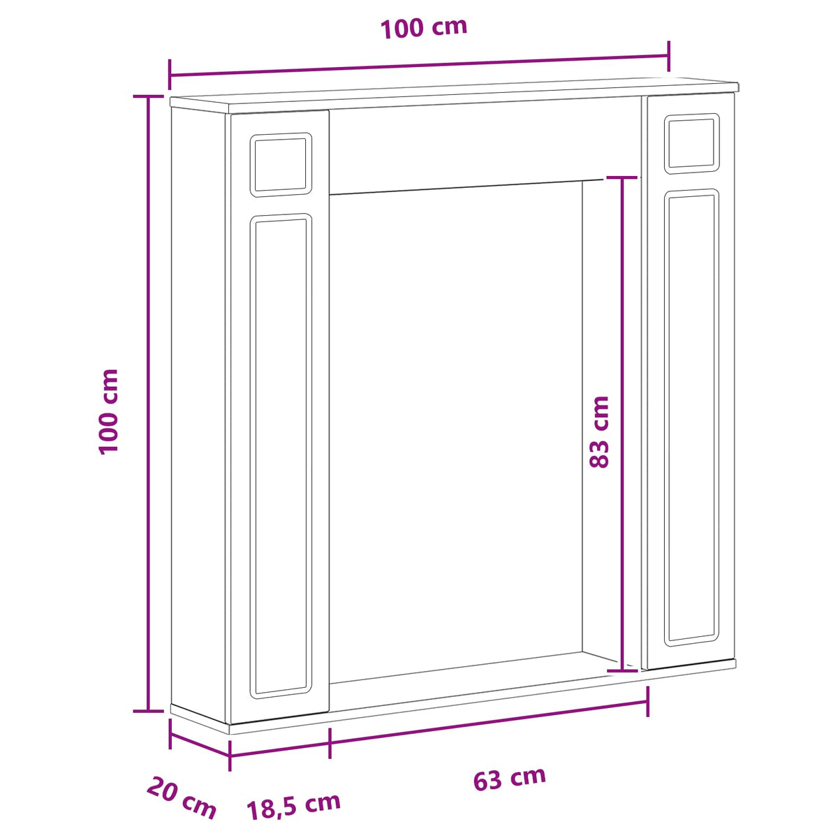 vidaXL Haardomlijsting Wit 100 x 20 x 100 cm Bewerkt hout