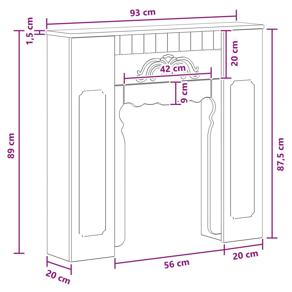 vidaXL Haardomlijsting Wit 93 x 20 x 89 cm Bewerkt hout