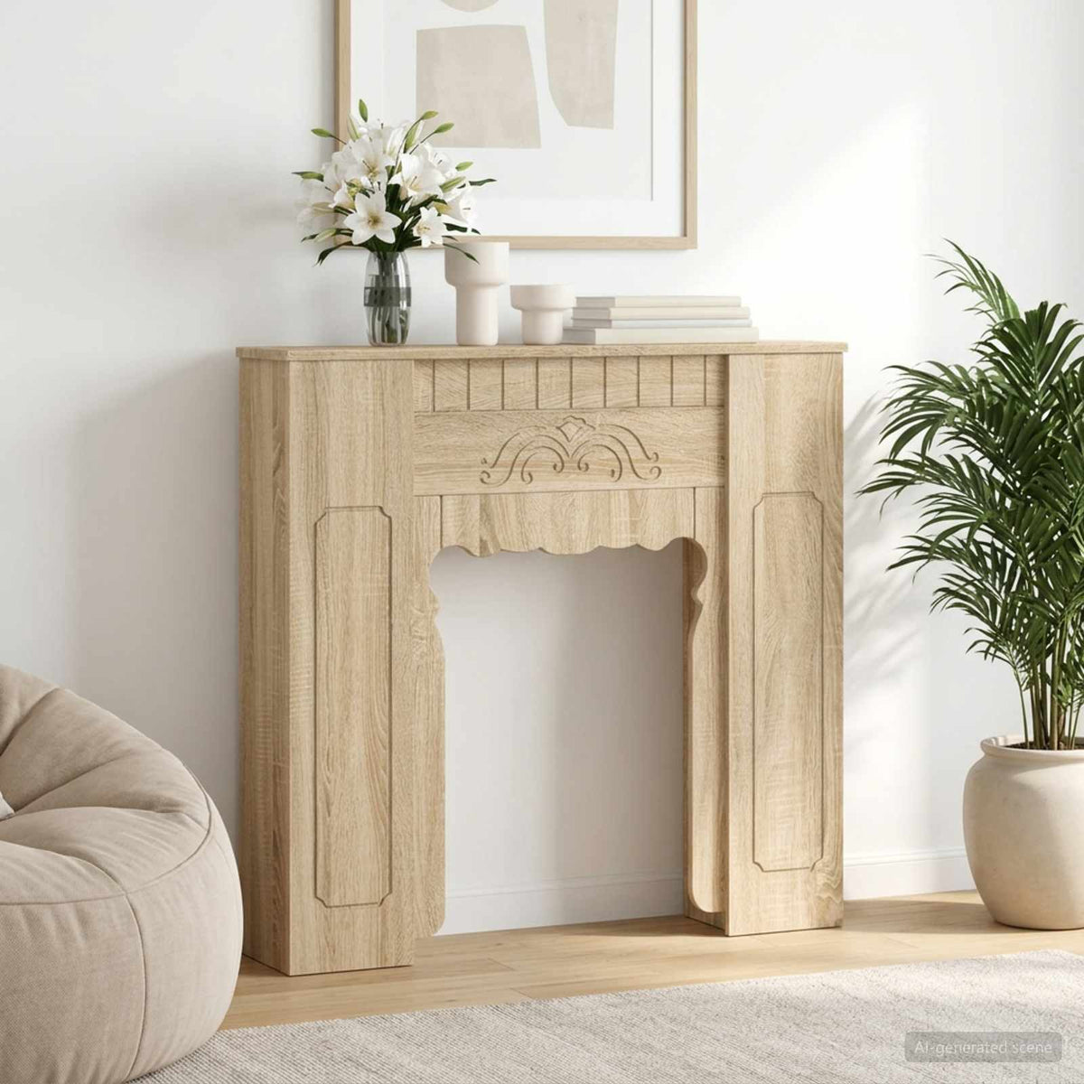 vidaXL Haardomlijsting Wit 93 x 20 x 89 cm Bewerkt hout