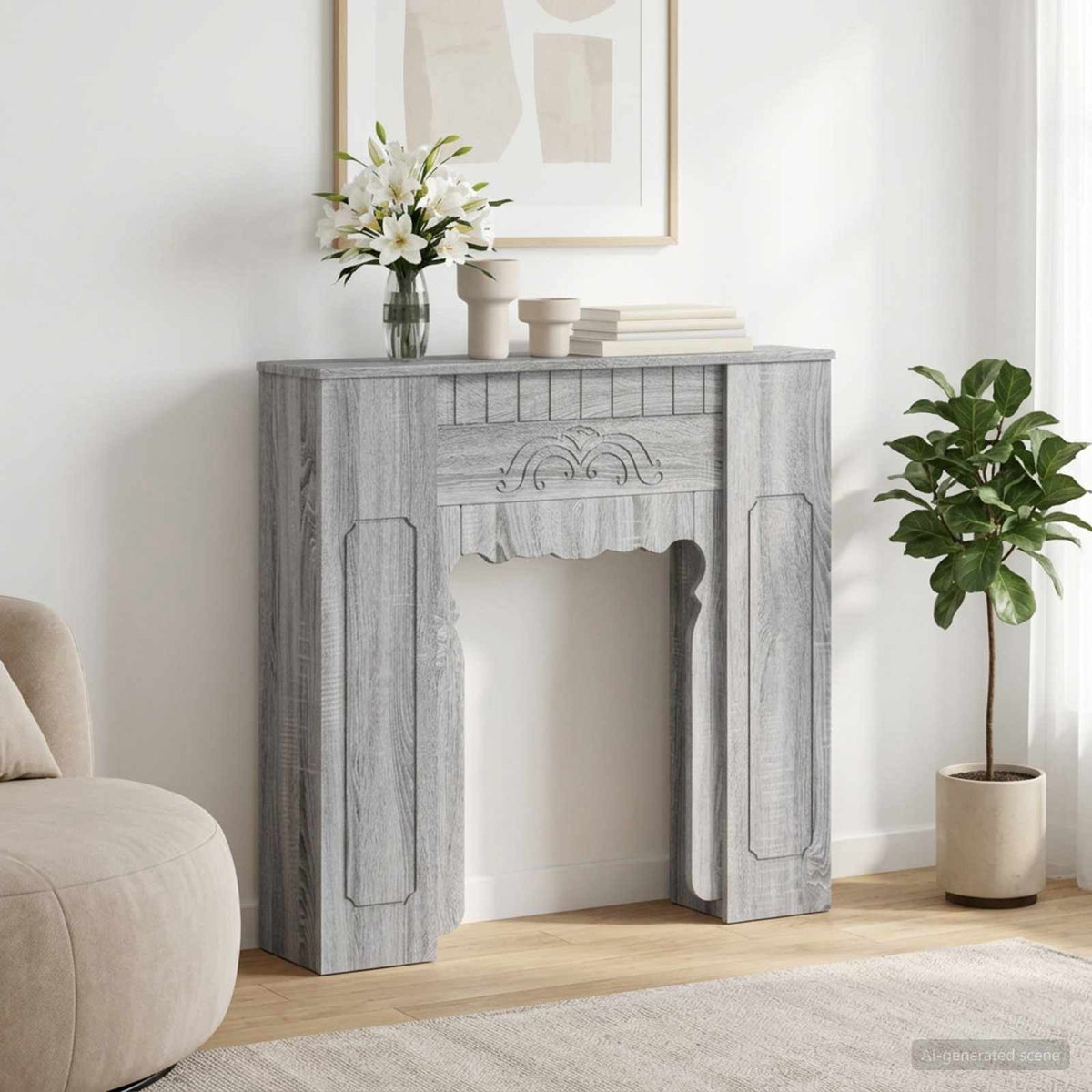 vidaXL Haardomlijsting Wit 93 x 20 x 89 cm Bewerkt hout
