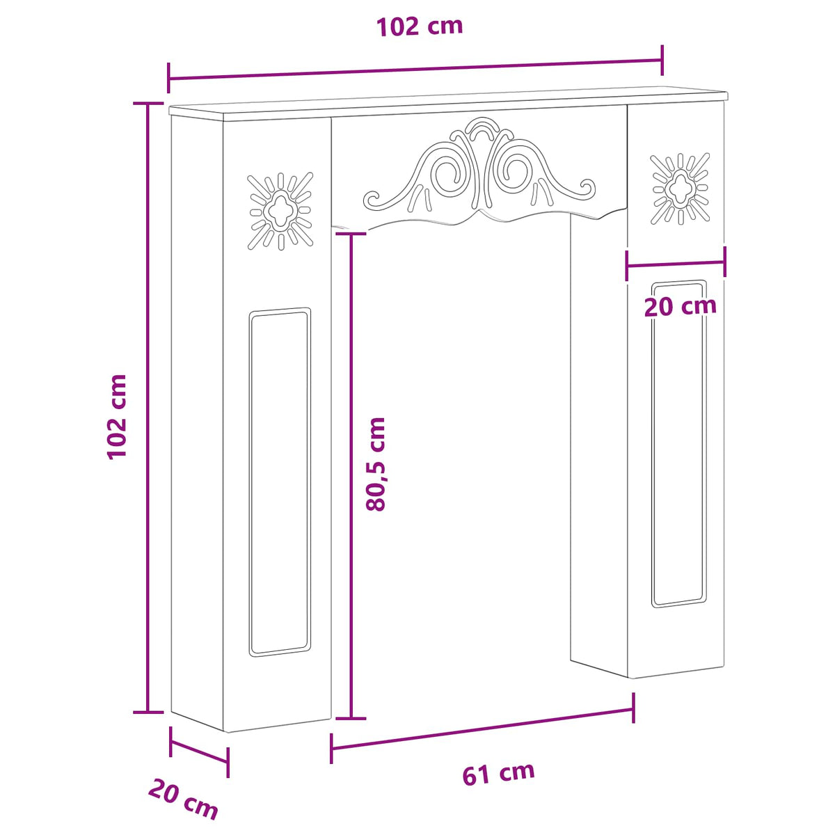vidaXL Haardomlijsting Wit 102 x 20 x 102 cm Bewerkt hout