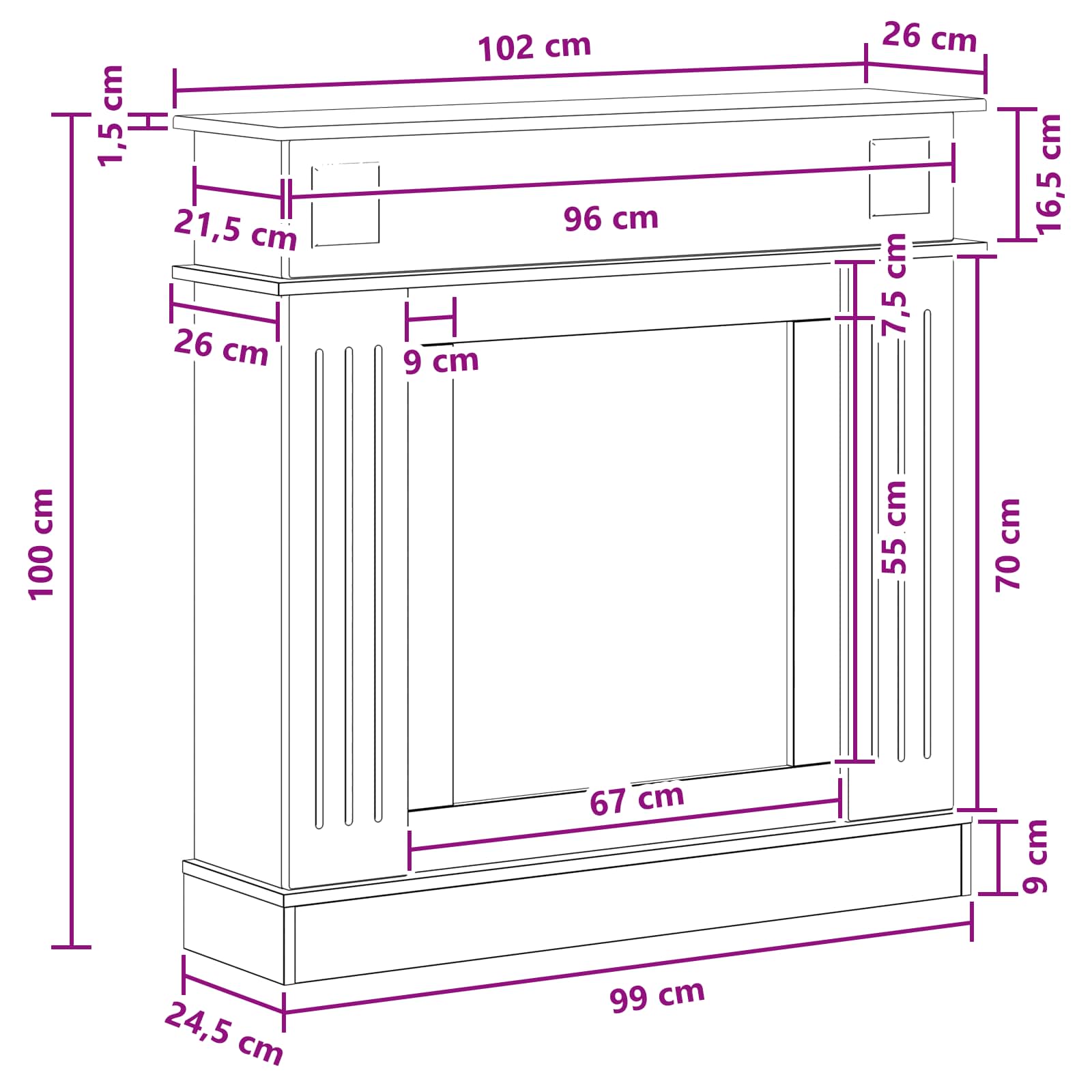 vidaXL Haardomlijsting Wit 102 x 26 x 100 cm Bewerkt hout
