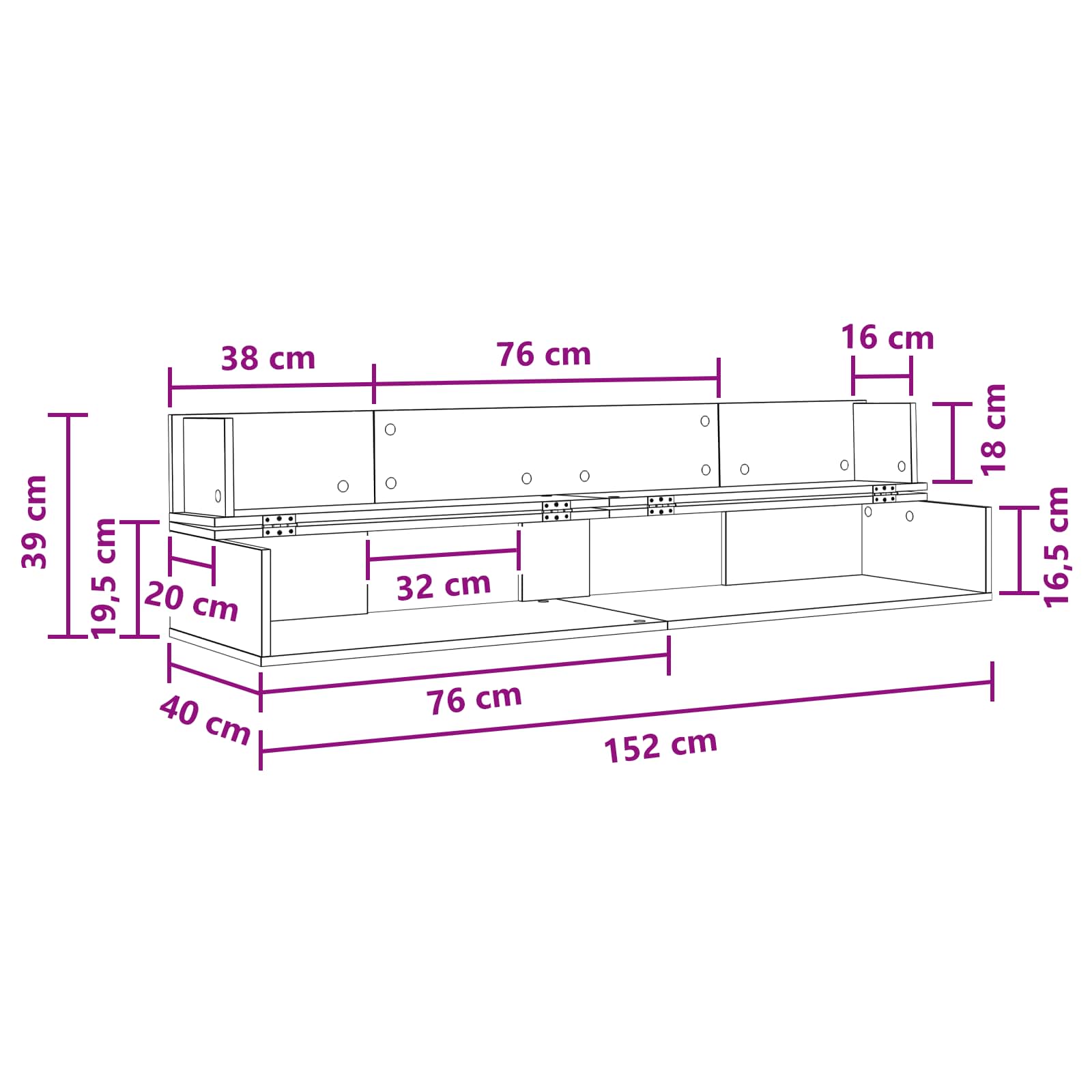 vidaXL studiobureau Wit 152 x 40 x 19,5 cm Bewerkt hout