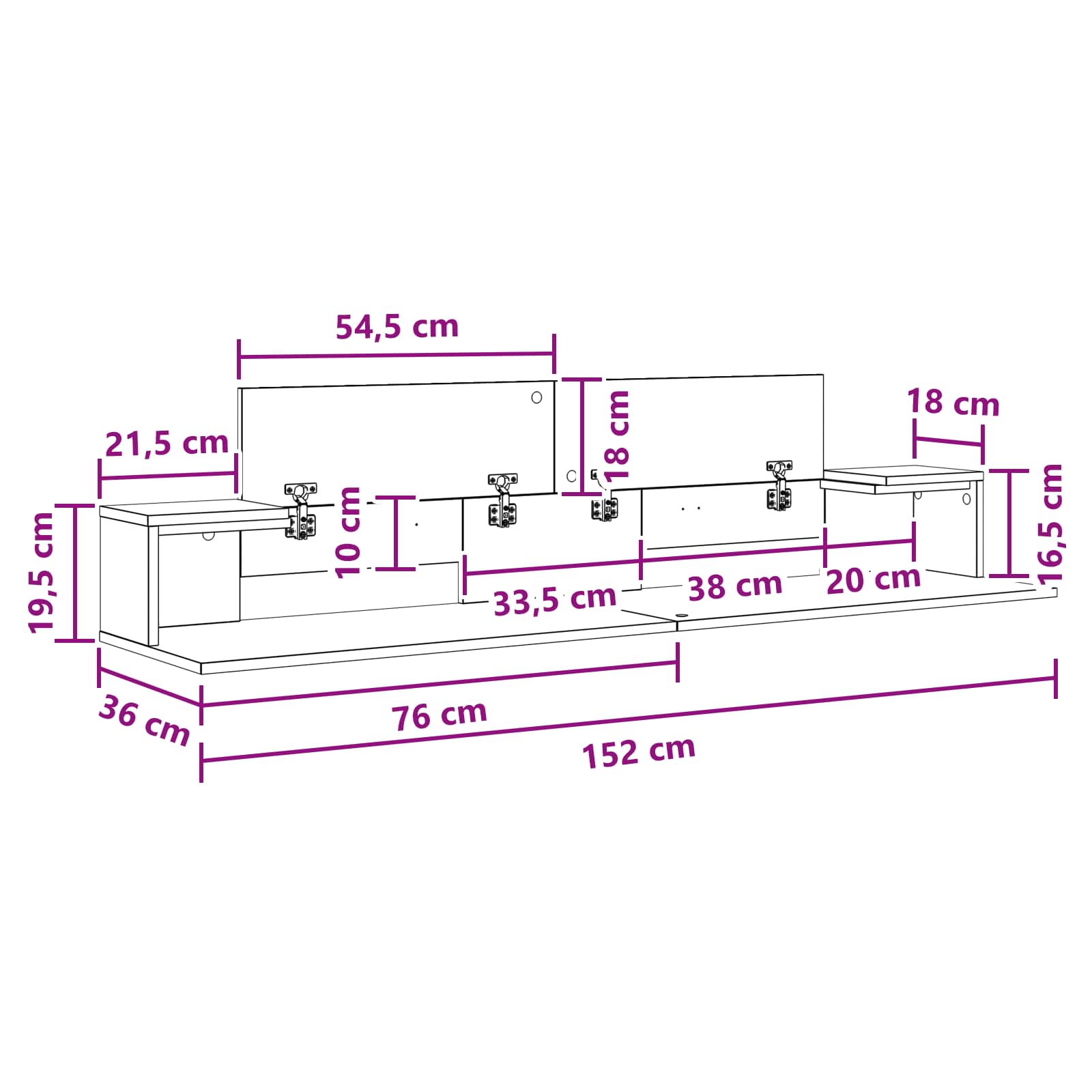 vidaXL studiobureau Wit 152 x 36 x 19,5 cm Bewerkt hout