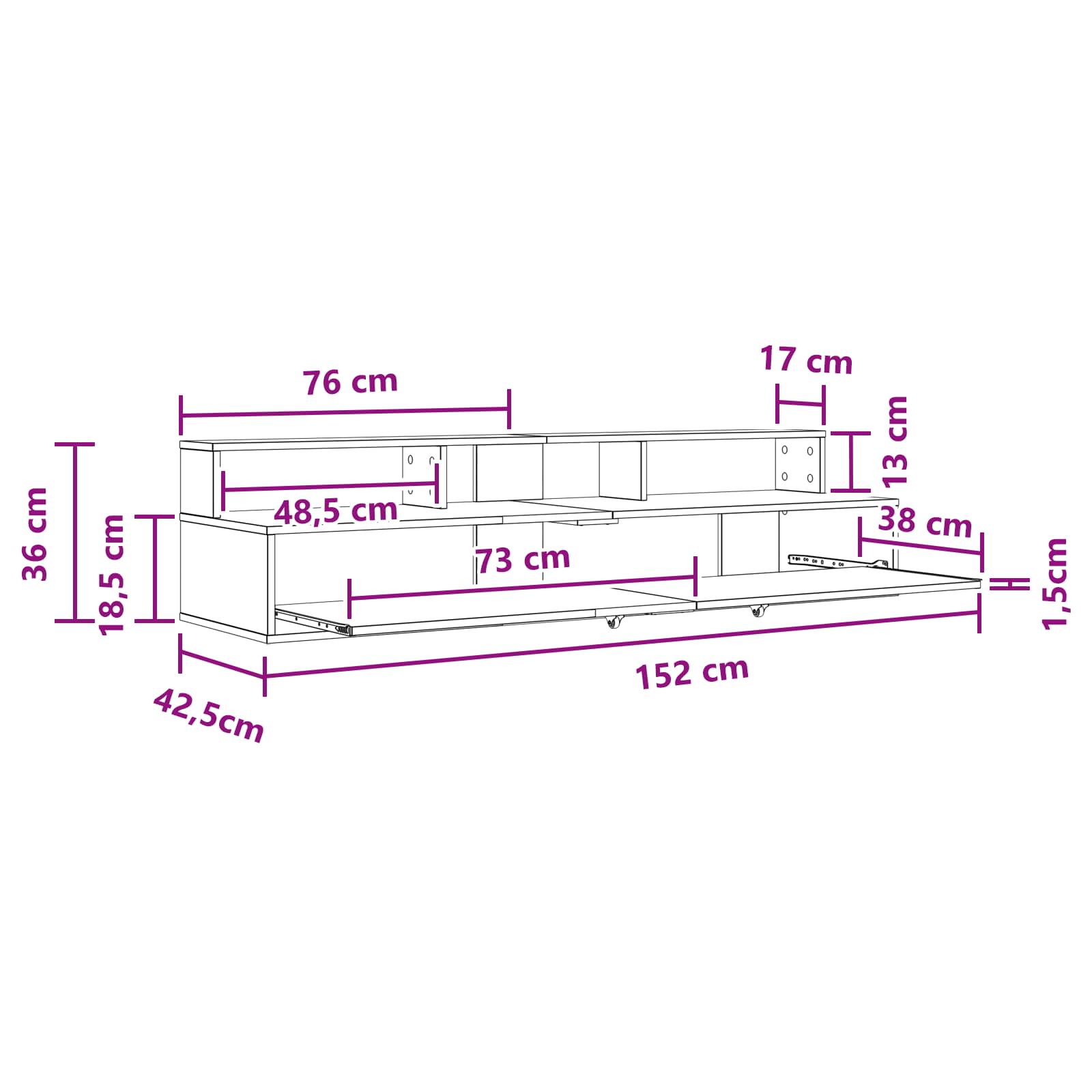 vidaXL Studiebureau Wit 152 x 42,5 x 36 cm Bewerkt hout