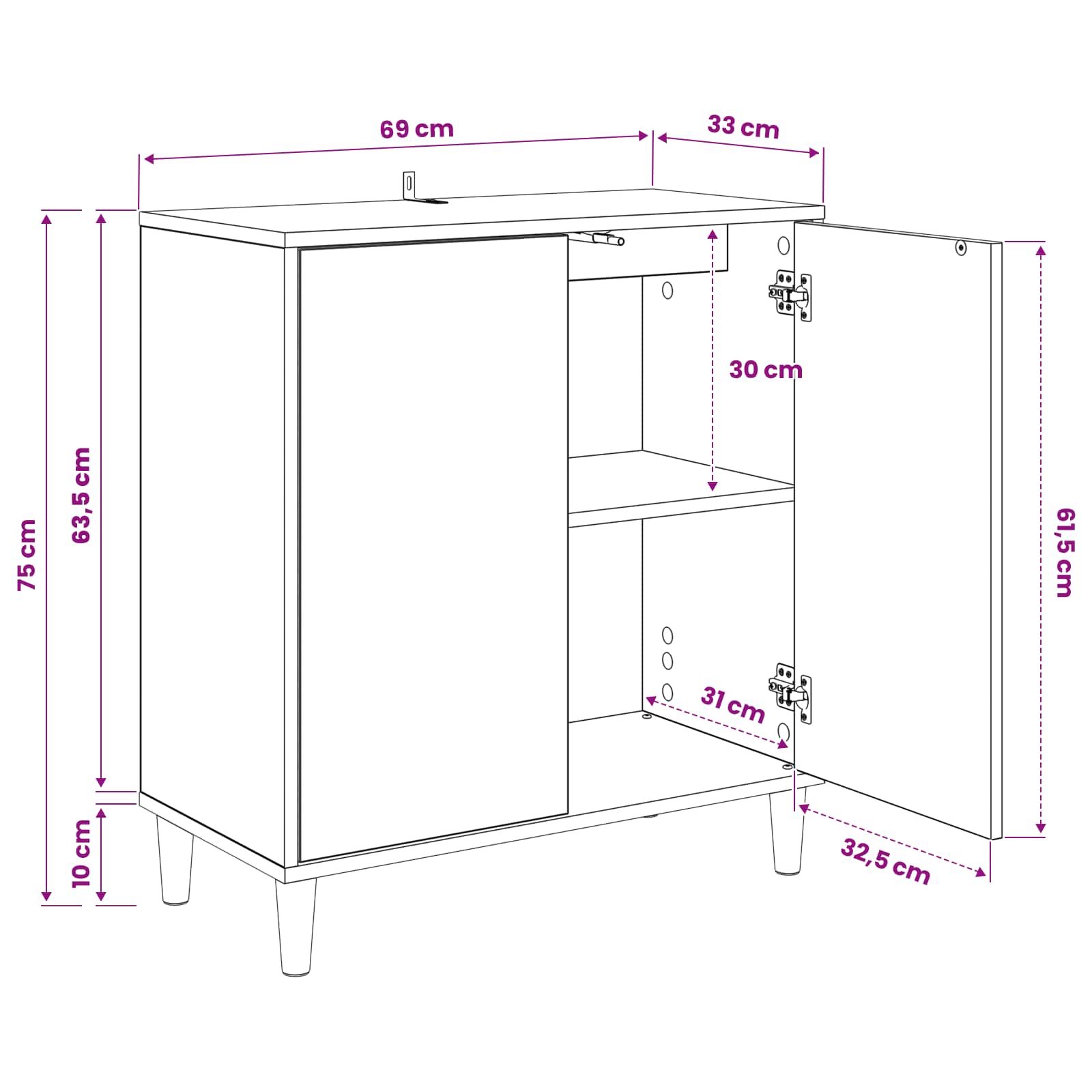 vidaXL Dressoir RHENEN Sonoma 69 x 33 x 75 cm Bewerkt hout