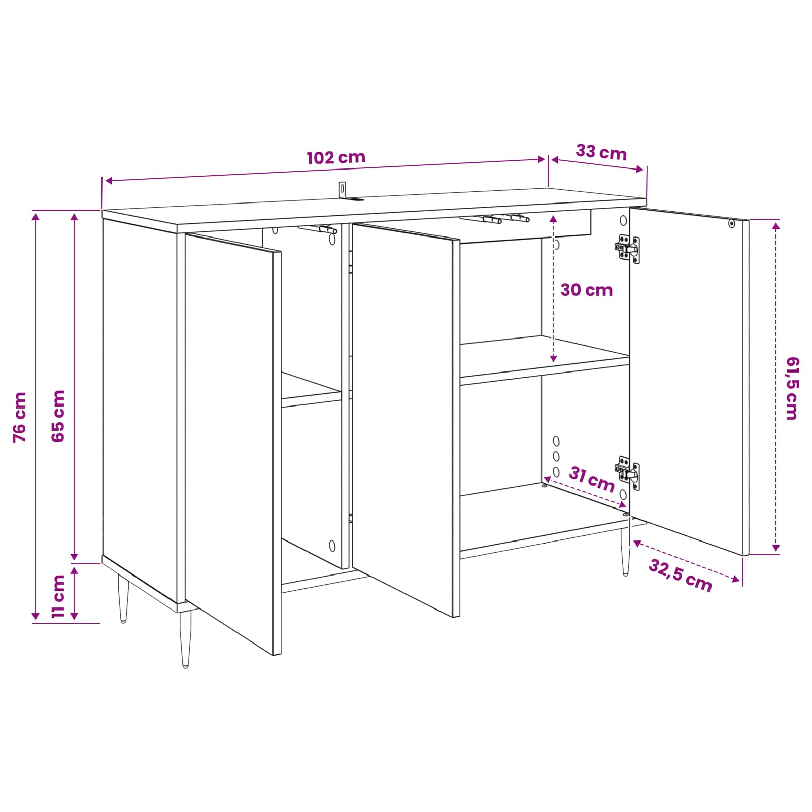 vidaXL Dressoir RHENEN Sonoma 102 x 33 x 75 cm Bewerkt hout
