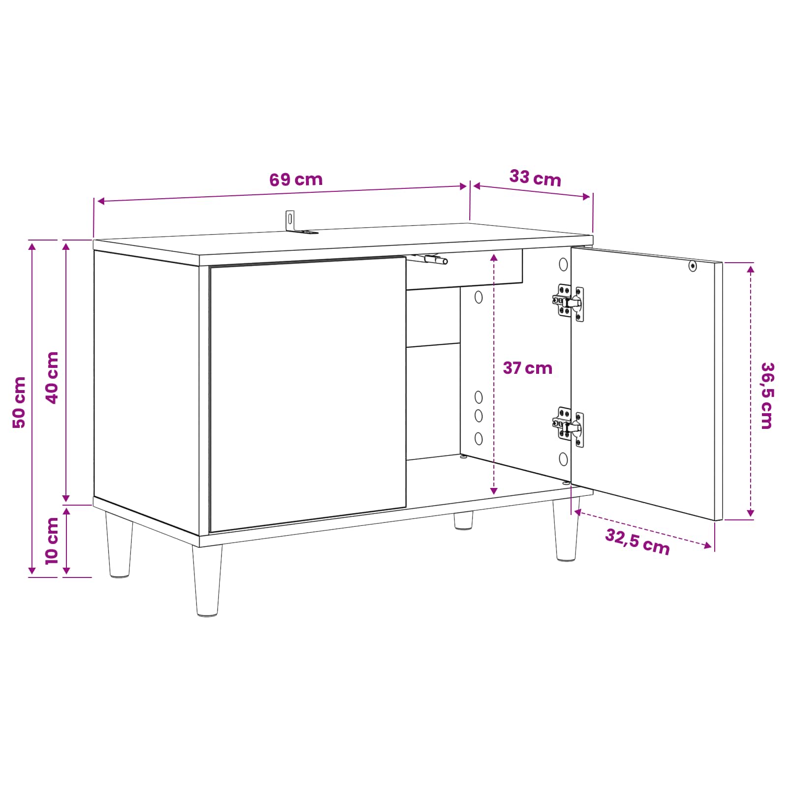 vidaXL Tv-meubel RHENEN 69 x 33 x 50,5 cm Zwart eiken Bewerkt hout
