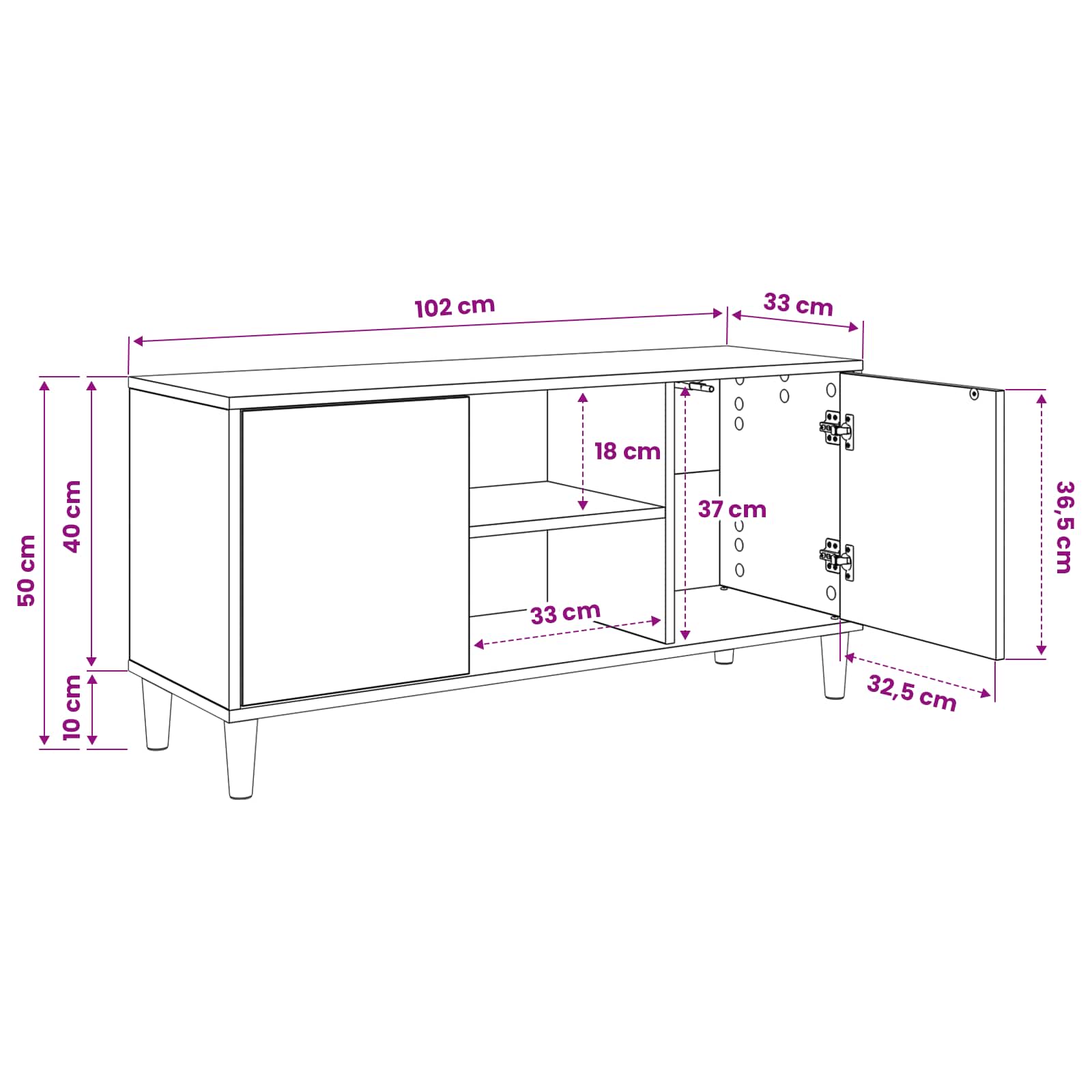 vidaXL Tv-meubel RHENEN 102 x 33 x 50 cm Sonoma Bewerkt hout