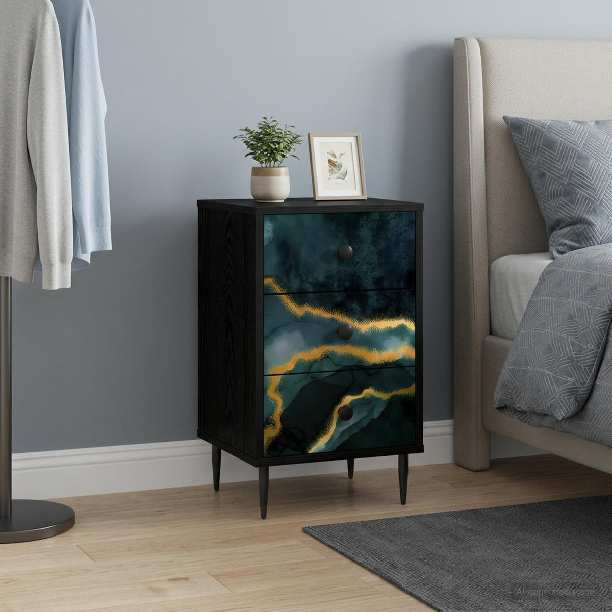 vidaXL Nachtkastje RHENEN Zwart eiken 36 x 33 x 61 cm Bewerkt hout