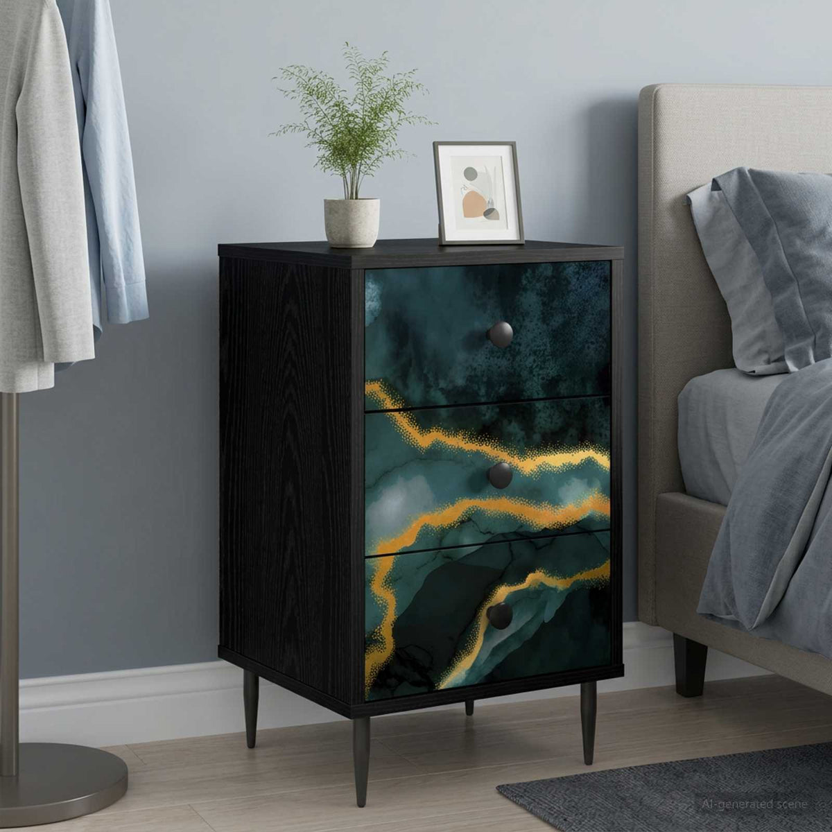 vidaXL Nachtkastje RHENEN Zwart eiken 36 x 33 x 61 cm Bewerkt hout