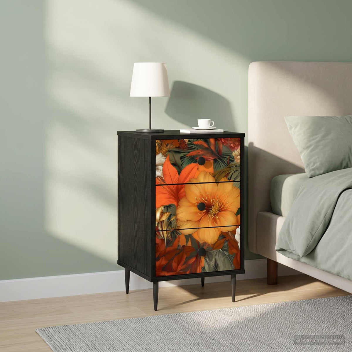 vidaXL Nachtkastje RHENEN Zwart eiken 36 x 33 x 61 cm Bewerkt hout