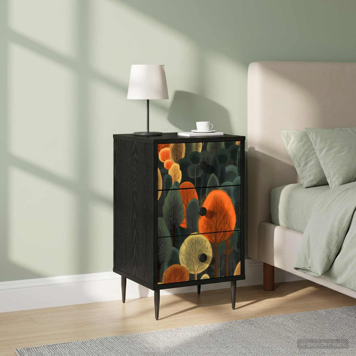 vidaXL Nachtkastje RHENEN Zwart eiken 36 x 33 x 61 cm Bewerkt hout